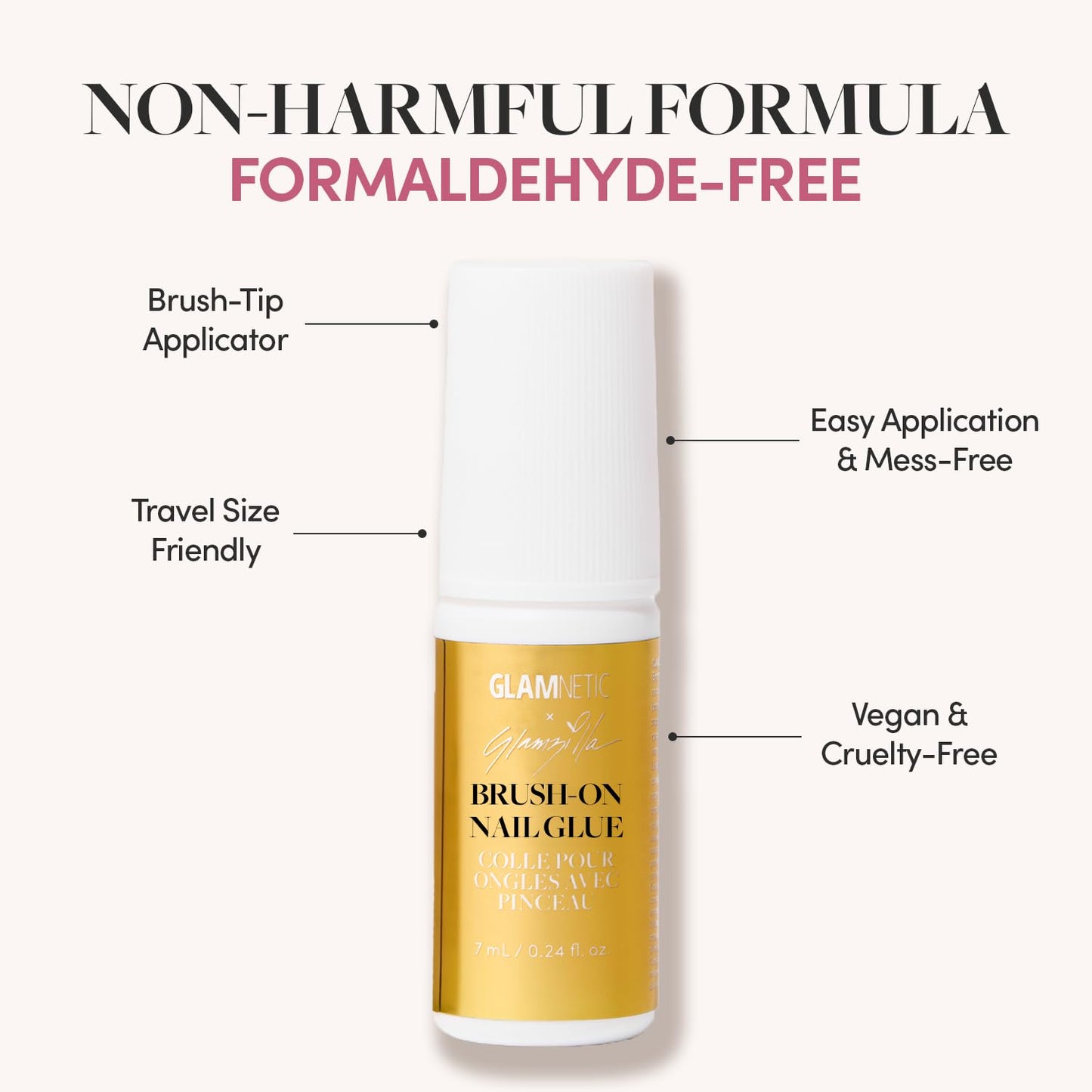 Glamnetic x GLAMZILLA Press-On Nails - ALWAYS & FOREVER | Short Almond French Tip Fake Nails with 3D Pearls | 15 Sizes - 30 Nail Kit with Glue and Remover