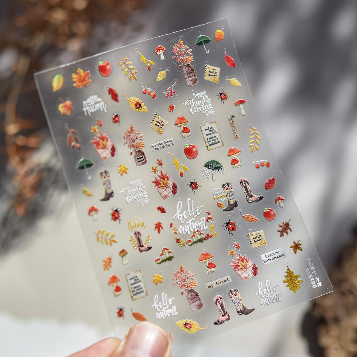 Fall Nail Stickers for Nail Art Thanksgiving Day Nail Art Sticker Autumn Maple Leaves Nail Decals Mushroom Ladybug Stickers for Nails Design Self Adhesive Nails Supplies for Women Girls 1 Sheet
