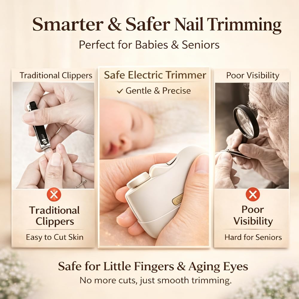 Electric Nail Clippers for Seniors，2026 New Automatic Electric Nail Clippers，2 in 1 Electric Toe Nail Clipper with Polishing, USB, LED Light, Safety First Nail Clippers Baby with Mini Folding Keychain