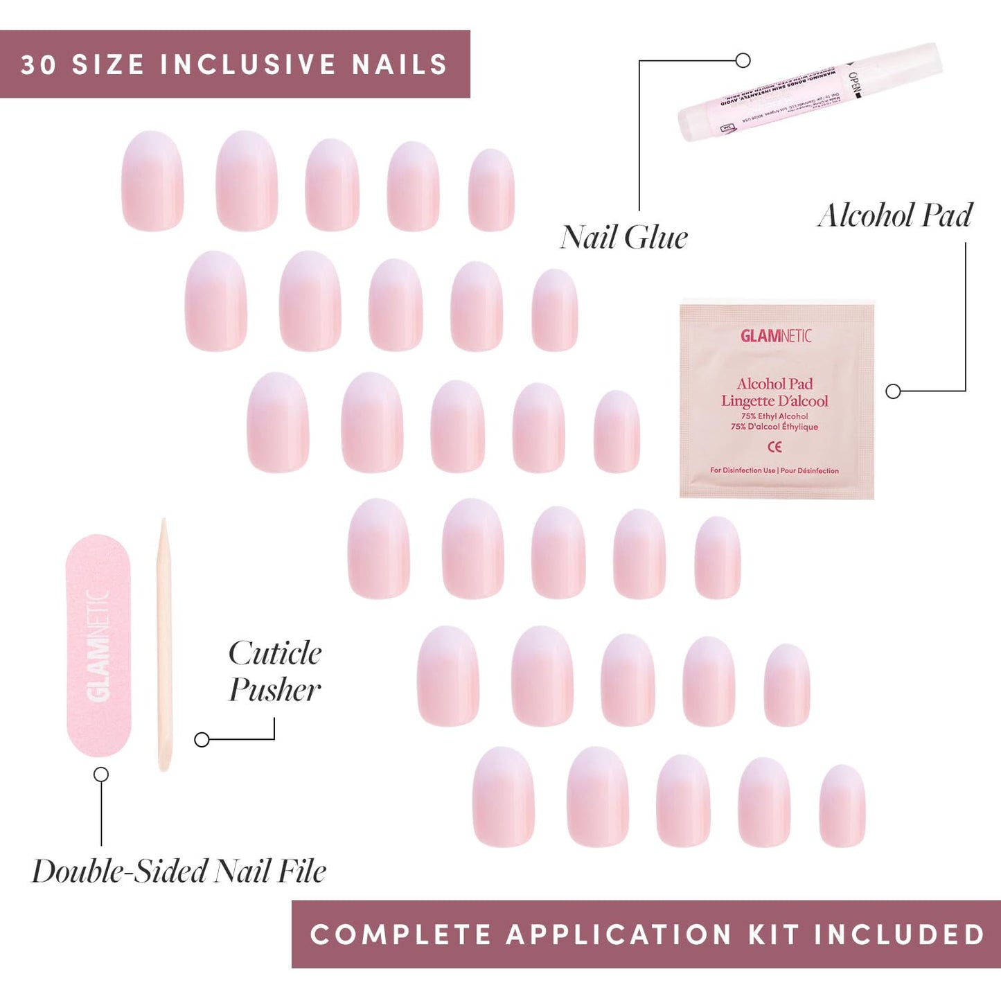Glamnetic Press-On Nails Bundle - Creamer, Goal Digger & Winter Storm | Neutral Ombre Round | Glossy, Semi-Transparent, Round | Holographic Short Almond Nails | Reusable