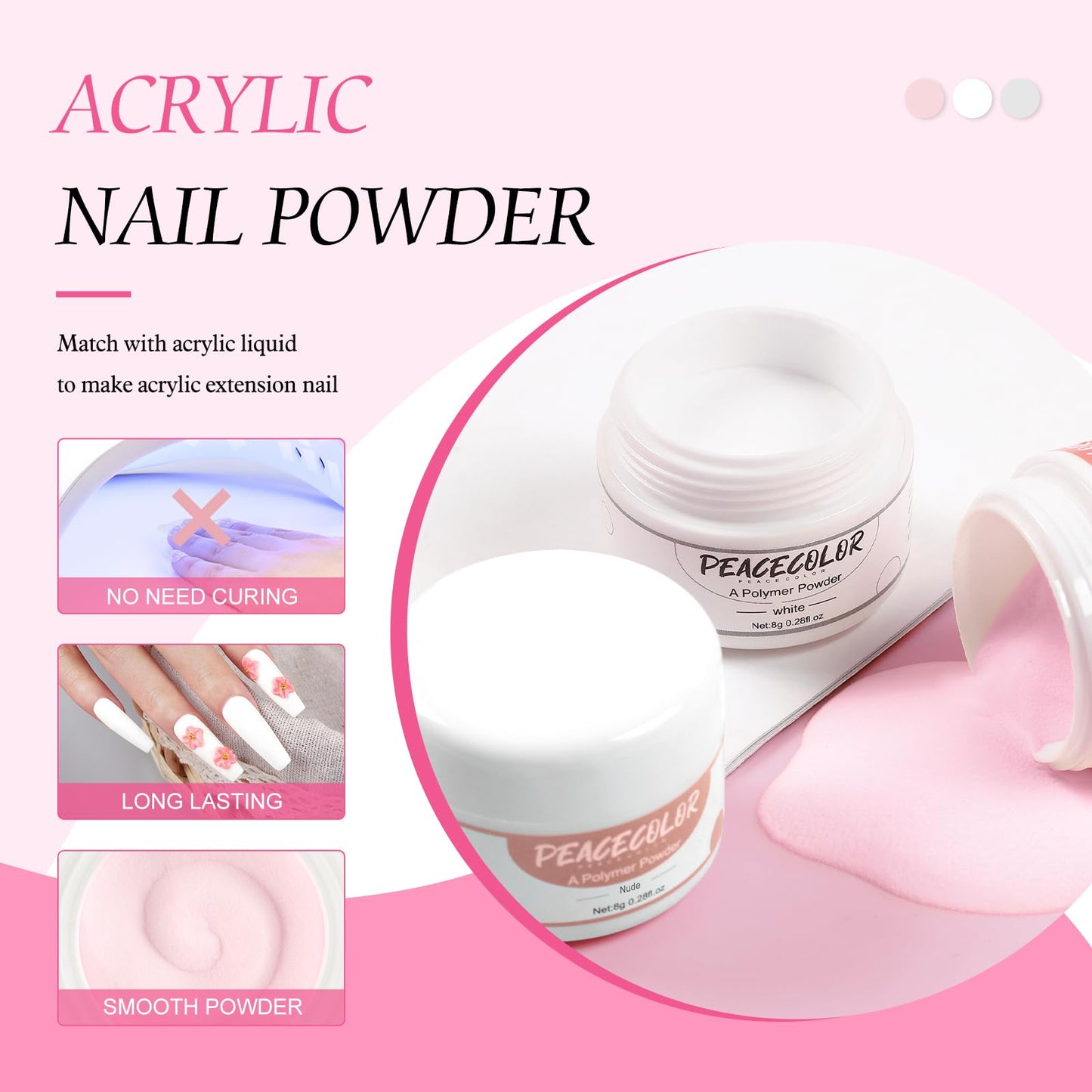 Acrylic Nail Kit with Drill and U V Light, Professional Nail Kit Acrylic Set for beginners with Everything 3PC Powder 24PC Glitter Fake Tips Decoration Nails Set DIY Home Salon