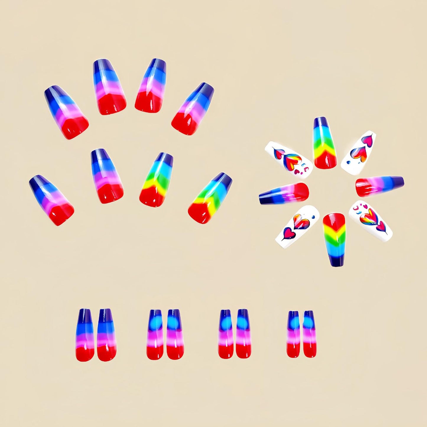 FIEONCIY Press on Nails Square Shaped Glossy Full Cover Acrylic Medium Length Square False Nails with Designs Artificial Short Coffin Fake Nails with Charms Glue ons Fingernails for Women Girls(Y477)