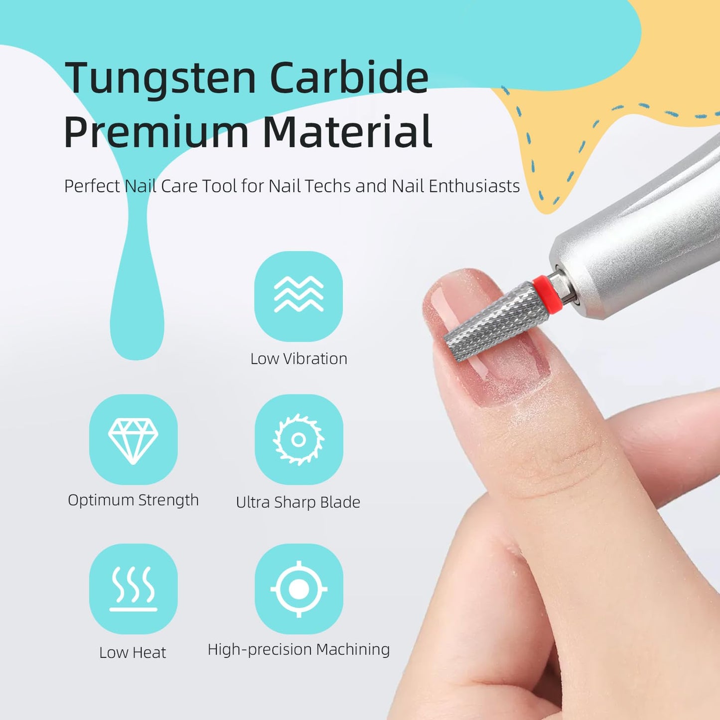 HYTOOS Flat Top 5 in 1 Nail Drill Bit Professional Tungsten Carbide Cross Tapered Nail Bits 3/32" 2 Way Electric File Nail Drill Accessories Manicure Gel Polish Removal Tool F