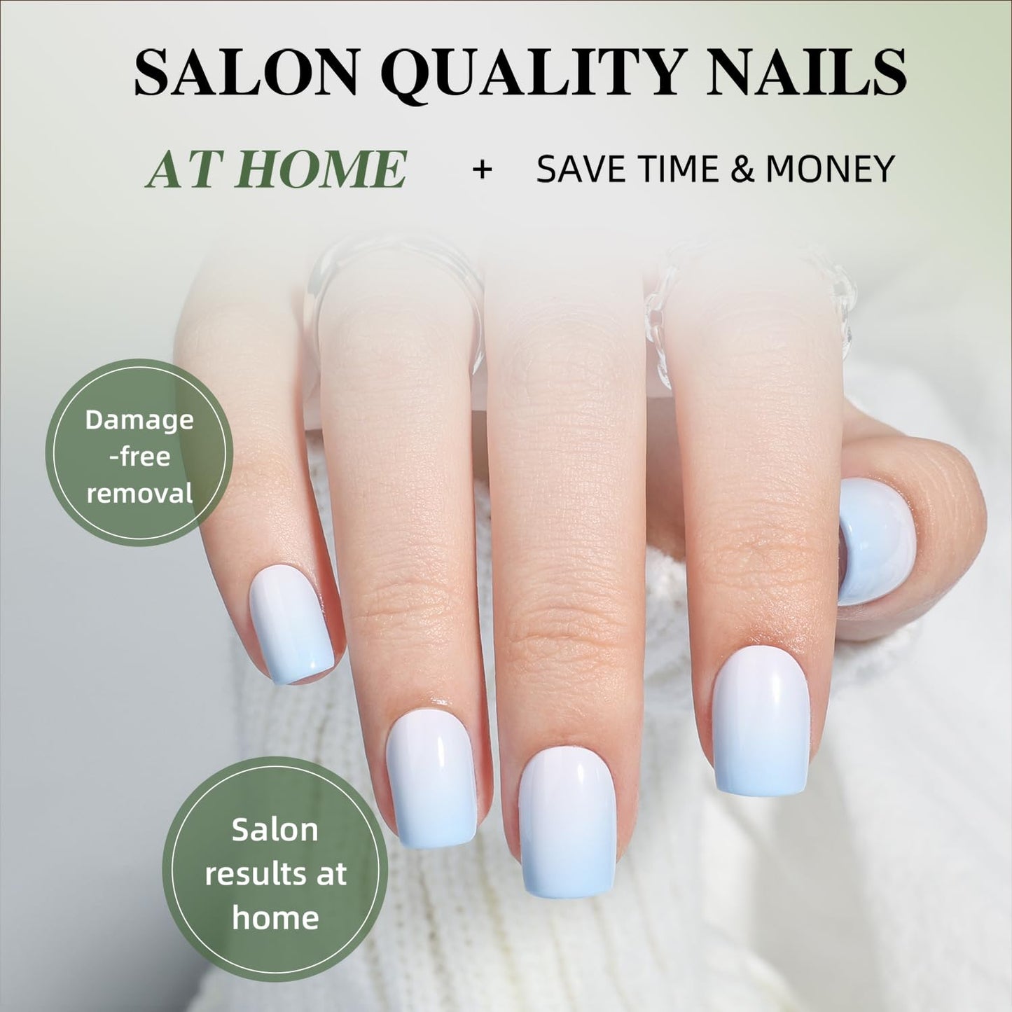 Ombre Press On Nails Square - Light Blue Short Square Fake Nails, Blue Press On Nails Reusable Stick On Nails in 15 Sizes, 30pcs False Nail Kit for Women & Girls (Blue Ombre)