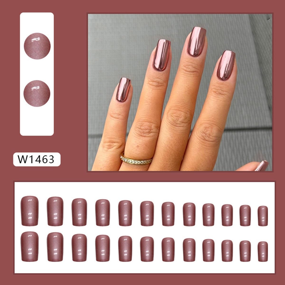 CTTHNBD Press on Nails Medium - Square Fake Nails with Solid Color Design - Glossy Full Cover Stick on False Nails - for Women 24 Pcs
