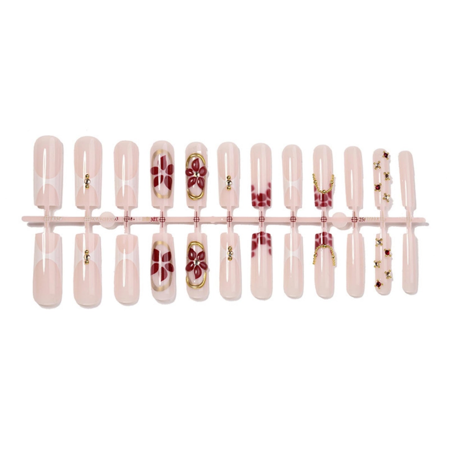 OCTOSWAVE Press on Nails Long Square 3D Flower Fake Nails with Rhinestones French Tip False Nails for Women DIY Manicure 24 Pcs