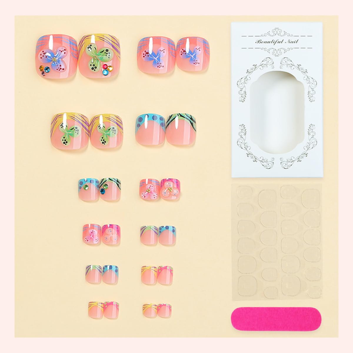 yefiuo 3D Flowers Press on Toenails Leopard French Toe Press on Nails Tips Kit Fake Toe Nails Press ons False Toenails Rhinestones Acrylic Glue on Nails Stick on Nails for Women Nail Supplies 24Pcs