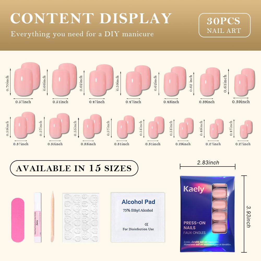 evpct Light Nude Pink Short Press on Nails Square, Glossy Soft Gel Acrylic Fake Press on Nail Manicure Kits, Reusable Artificial Stick on Nail for Women, Full Cover Easy Application Easy At-Home Salon