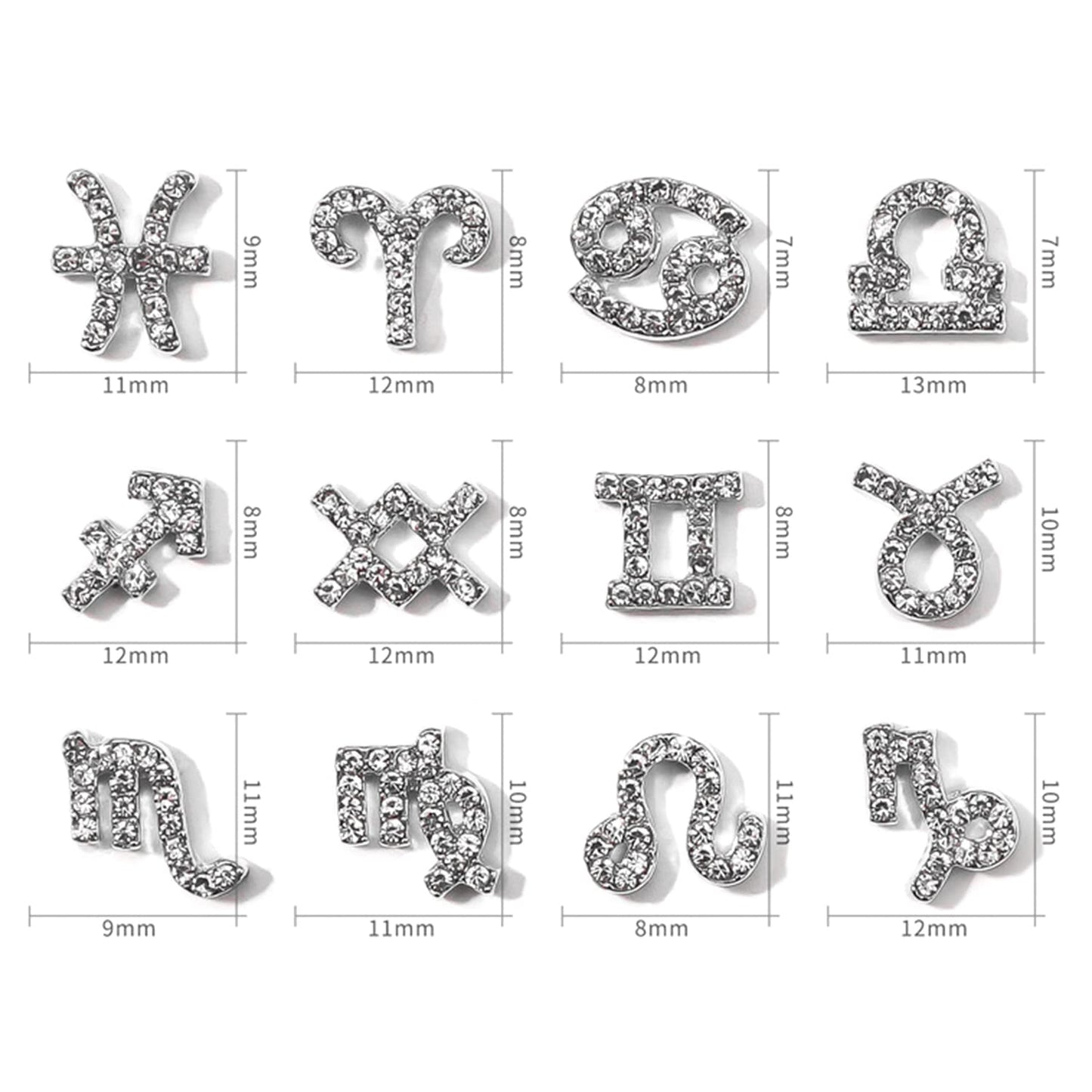 XEAOHESY 48 Pieces Gold and Silver Alloy Zodiac Nail Charms Zodiac Signs Nail Studs Constellation Words Charms for Nails Twelve Constellation Nail Charms Set for Women Girls Nail Art Decoration