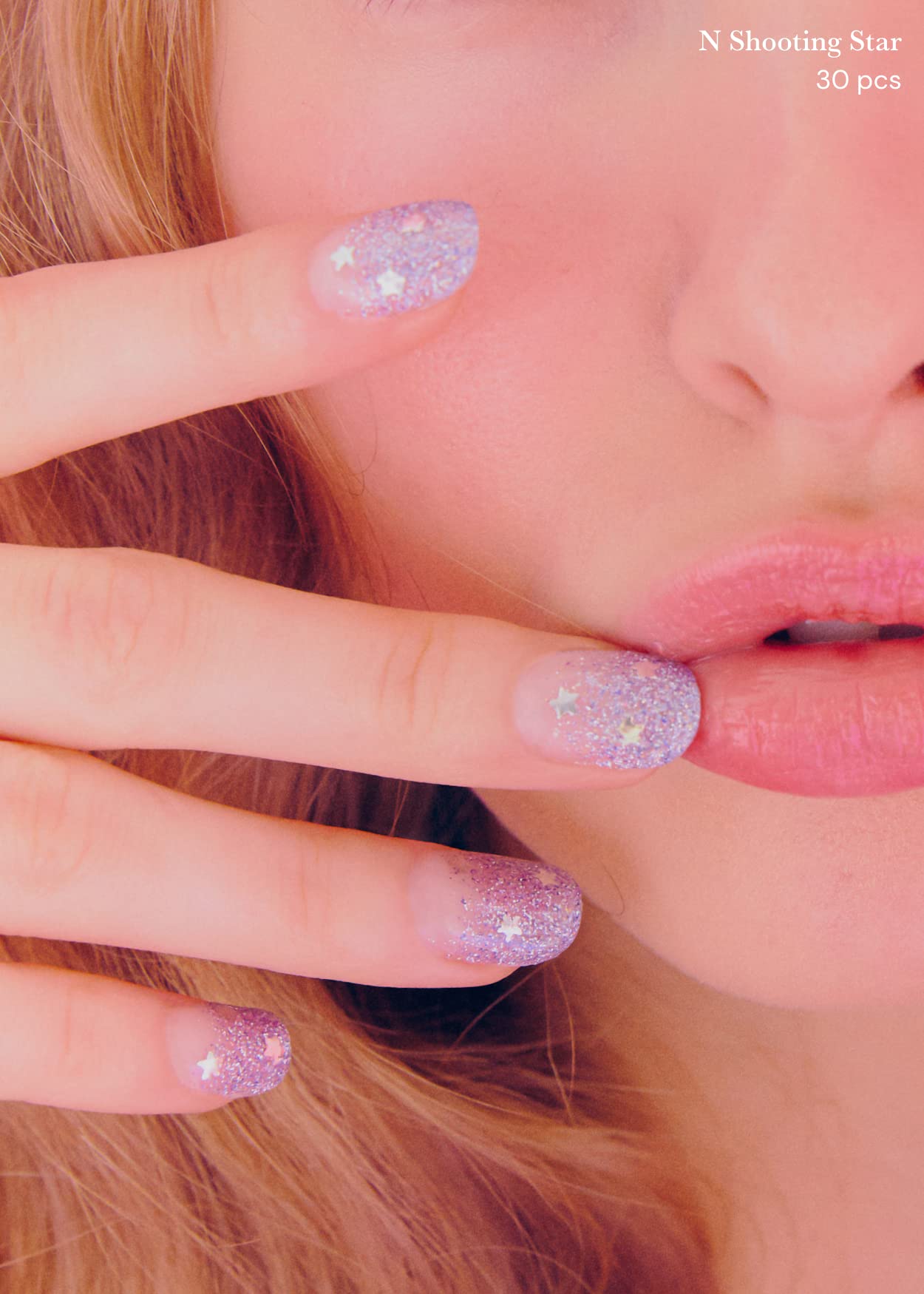 ohora Semi Cured Gel Nail Strips (N Shooting Star) - Purple, Glitter, Works with Any UV/LED Lamps, Salon-Quality, Long Lasting, Easy to Apply & Remove - Includes 2 Prep Pads, Nail File & Wooden Stick