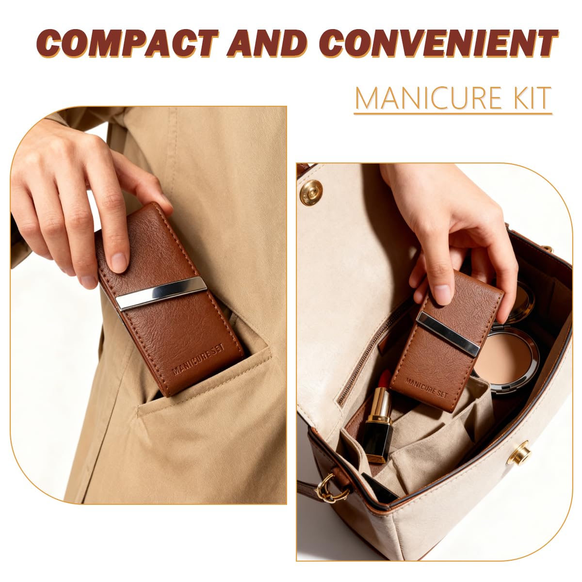 Nail Clippers Set 7 Pcs, Stainless Steel Toenail & Fingernail Clipper Set, Portable Travel Mens Nail Cutter, Manicure Grooming Kit for Men, Women, Gift Ideas (Brown)