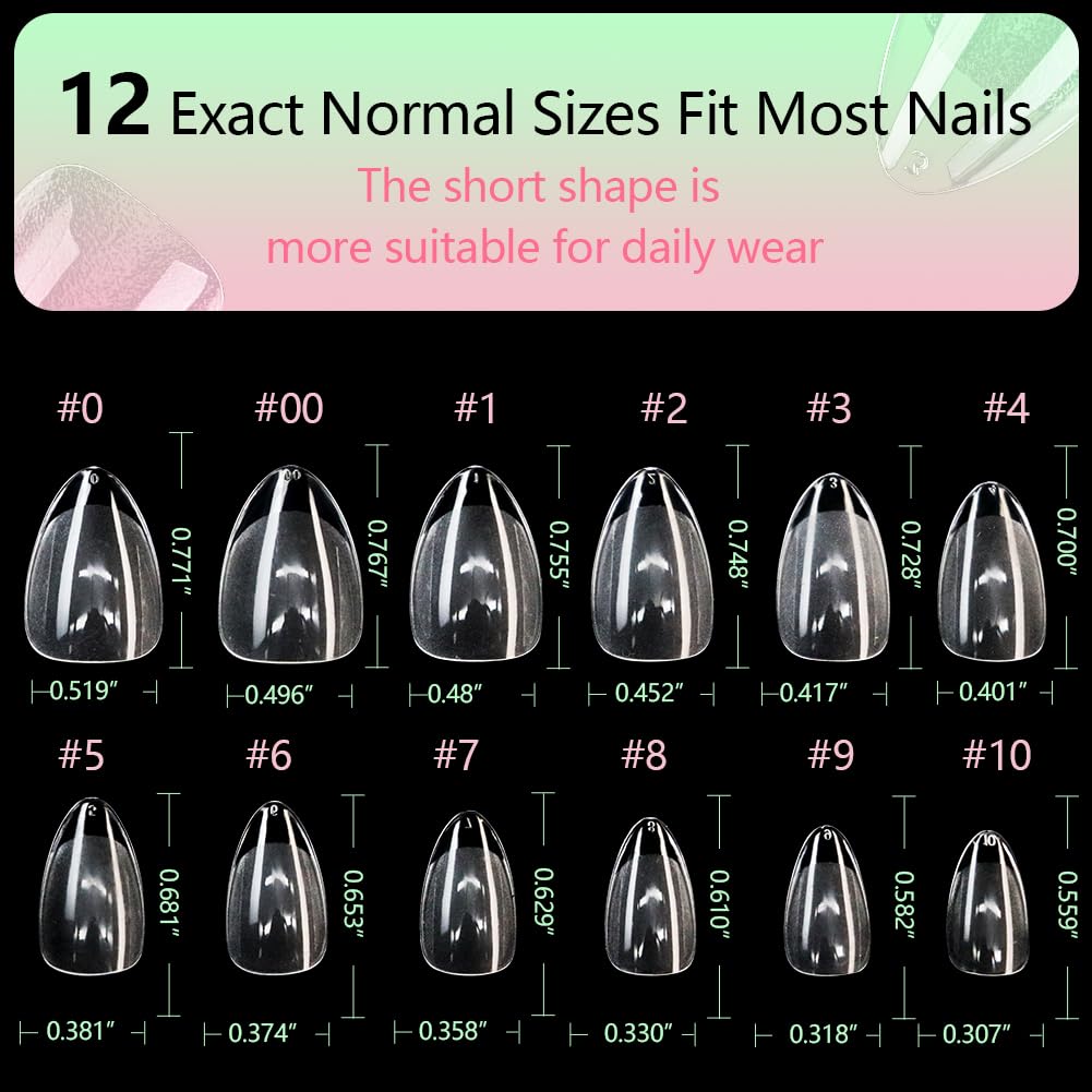 PrettyYo Short Almond Gel Nail Tips 240Pcs Half Matted Clear Fake Nail Tips Short Almond Shape 12 Sizes Full Cover Acrylic Press On Soft False Nails Gel x Nail Press Ons for DIY at Home