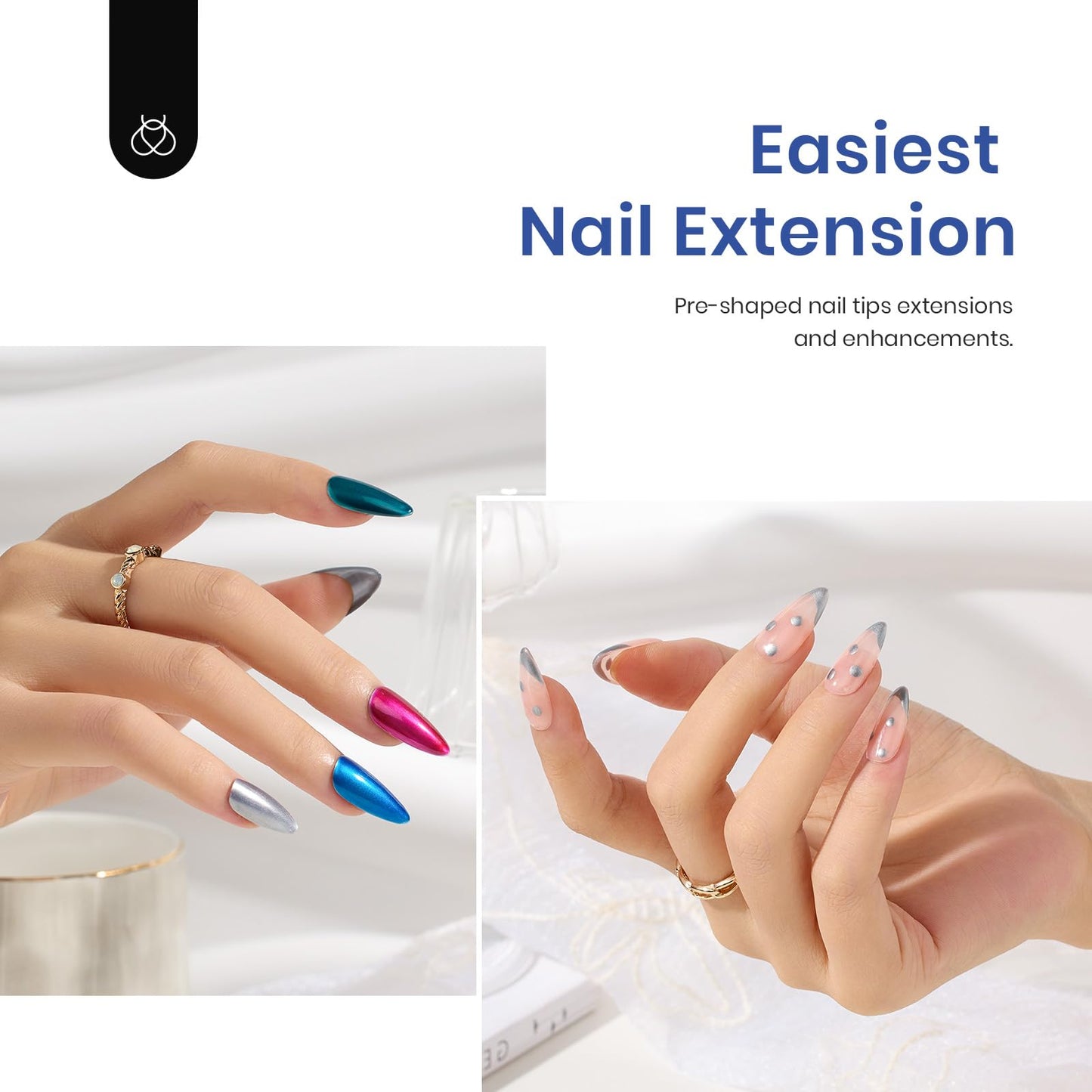 Beetles Gel Nail Kit Clear, Almond Medium, 500pcs 10 Sizes, with 9 in 1 Glue Mini Nail Lamp, Fall Nails, Full Cover Easy Nail Extension Set for Home DIY Salon Gift for Girls