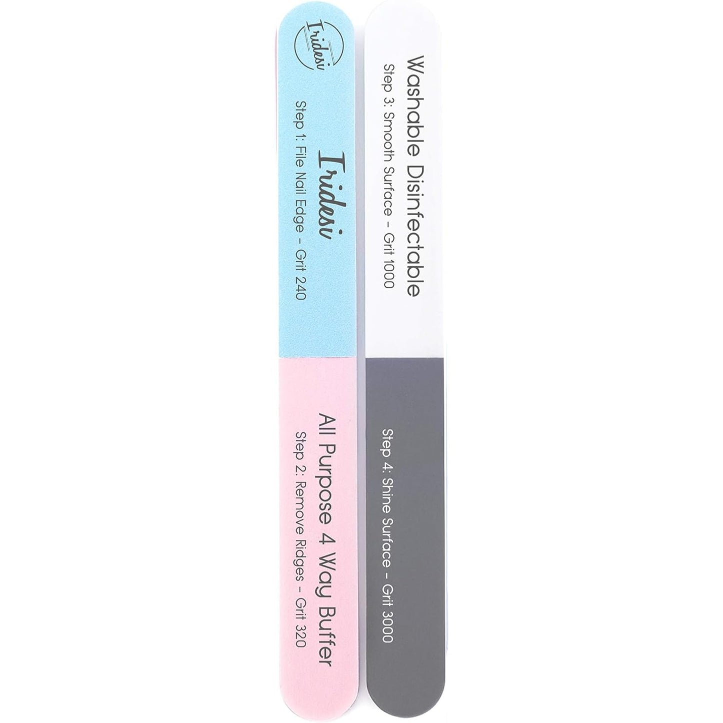 Iridesi 4 Way Finger Nail File and Buffer, Emery Boards For Natural Nails, 4 Fingernail Files in 1, Professional Filer Board and Shiners, 7 Inches Long, Salon Supplies Buffers Shine Kit, 12 Pack