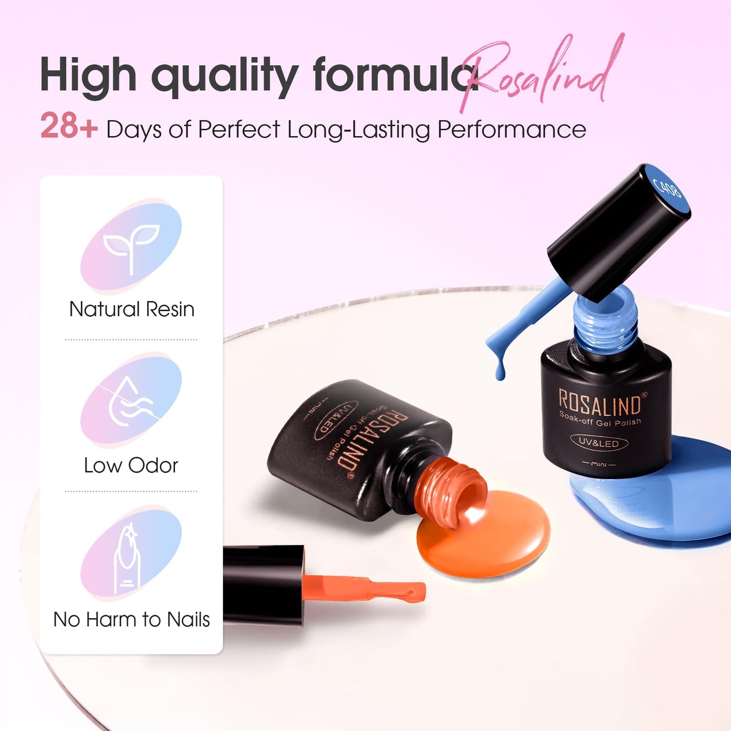 ROSALIND 30PCS Gel Nail Polish Set with Base Glossy Matte and Glitter Top Coat Gel Polish, Wite Blue Green Gel Nail Set Soak Off Gel Polish Set