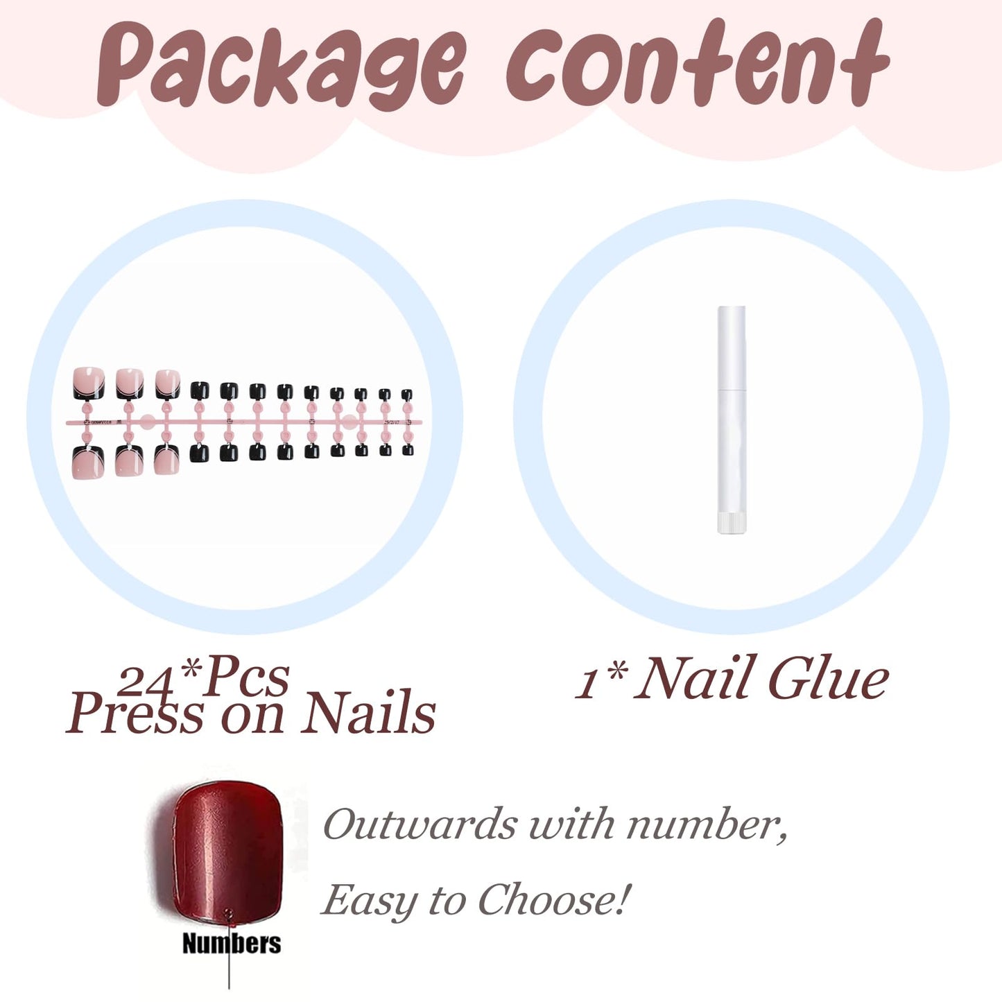 BABALAL Press on Toenails French Tips Toe Nail Press ons Fake Toe Nails Black False Toenails Full Cover Acrylic Glue on Toenails with Designs Toe Press on Nails Stick on Toenails for Women Manicure