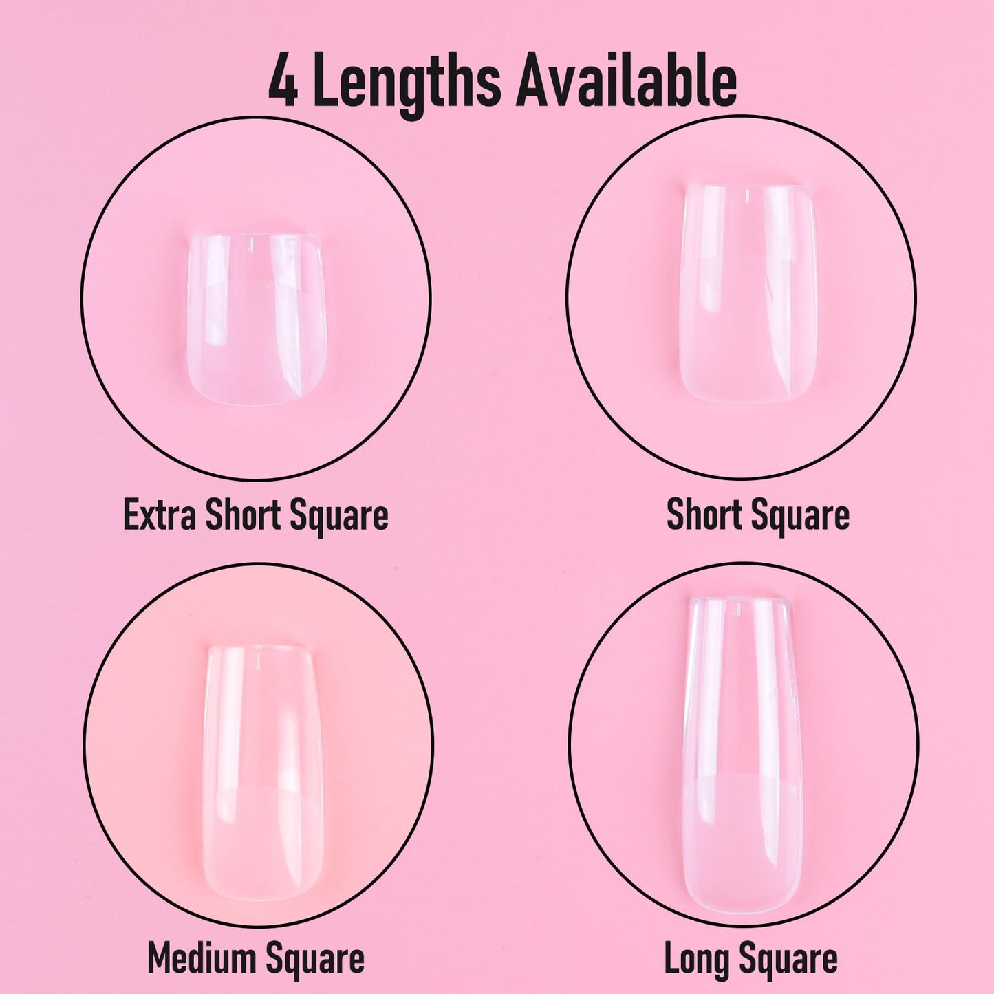 Wellquinn Square Nail Tips Medium Thicken Soft Gel Nails Pre-etched Clear Full Cover Press on Acrylic Fake Nail Extension for Manicure Salon Home DIY 360Pcs 15 Sizes Black Box Collection