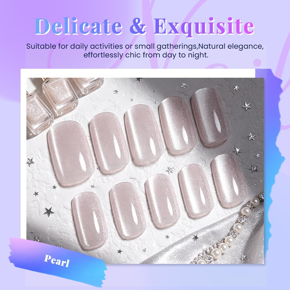 XZMeiLun Cat Eye Crystal Press On Nails Square Medium, Magnetic Acrylic Fake Nails Stylish Design, Salon-Quality Shiny Finish, Reusable Stick On Nails Kit for Women, Daily Wear (No Glue Included)
