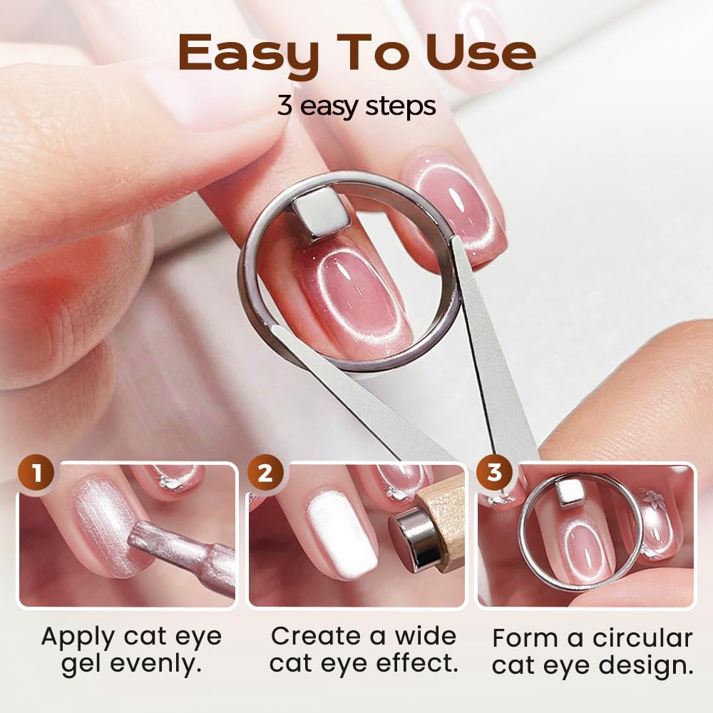 2026 New Ring-Shaped Cat Eye Magnet for Nails,Circular Magnet & Two Tip Scissor Tool for Cat Eye Gel Polish, Home DIY, Beginners & Nail Artists (Ring + French magnet)