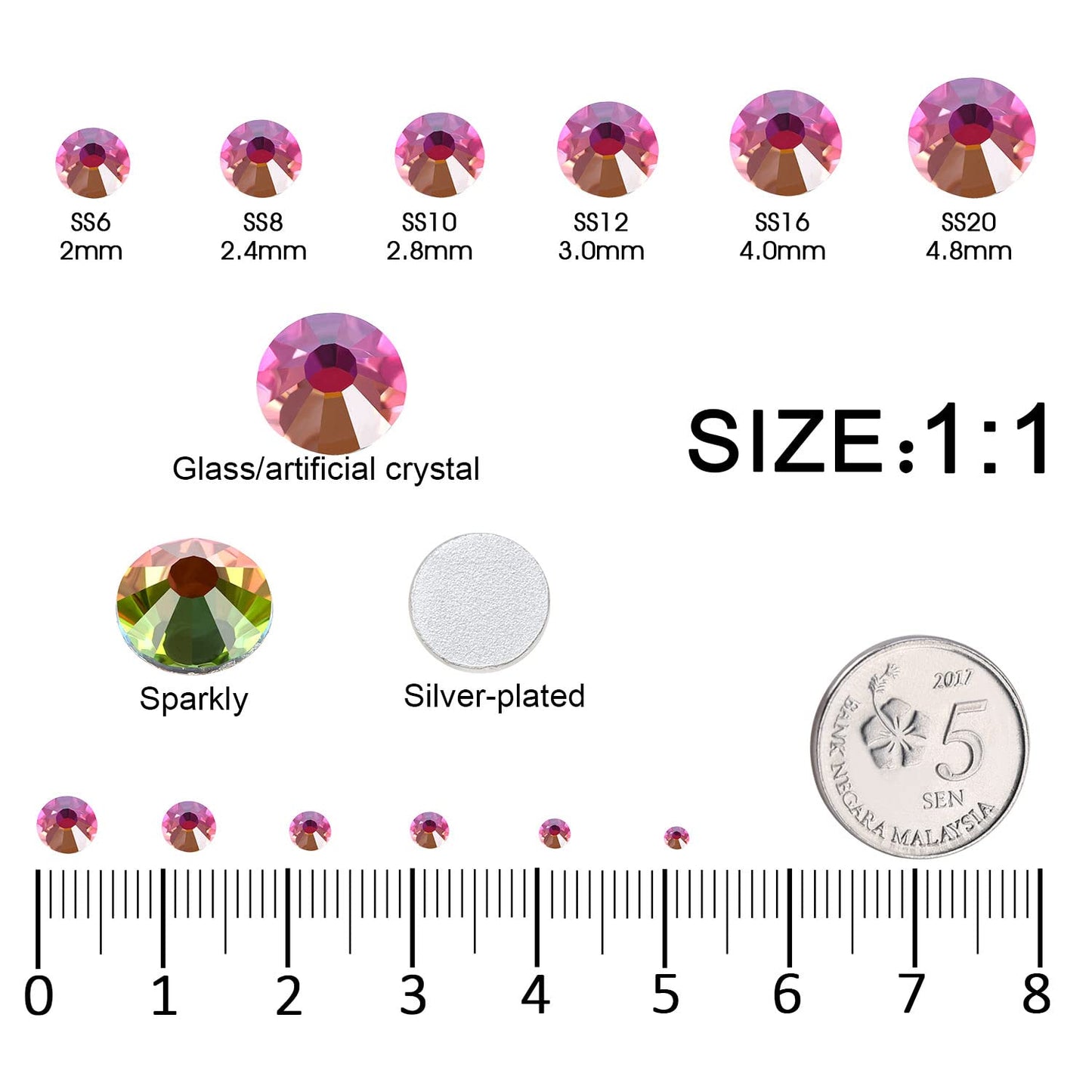 Meibite Rainbow Glass Flatback Rhinestones for Nails, Crafts & Clothes – 4240PCS 6 Sizes (SS6–SS20) Crystal Gems Kit with Tweezers & Picker, Non Hotfix DIY Rhinestones for Tumblers, Shoes, Nail Art