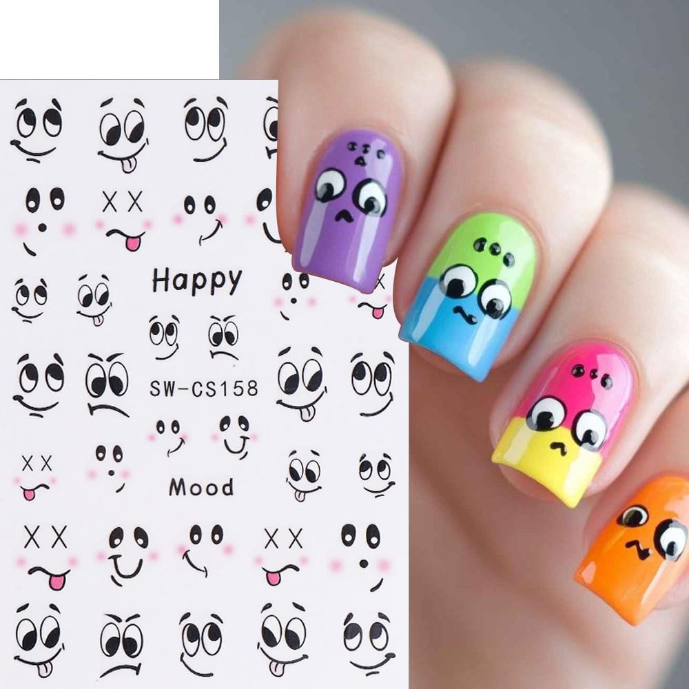 6Pcs Nail Art Stickers,Small Expressions Nail Stickers Self-Adhesive Cute Cartoon Emoticons Nail Decals Nail Supplies Ant Deisgns for Women Nails Decoration