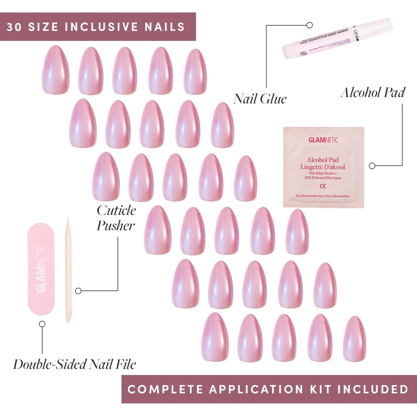 Glamnetic Press-On Nails Bundle - Seaspell & Goal Digger | Short Almond Pink Fake Nails with a Velvet Finish | Natural Short Round False Nails with Gold Foil | Reusable, Salon-Quality Nail Kits