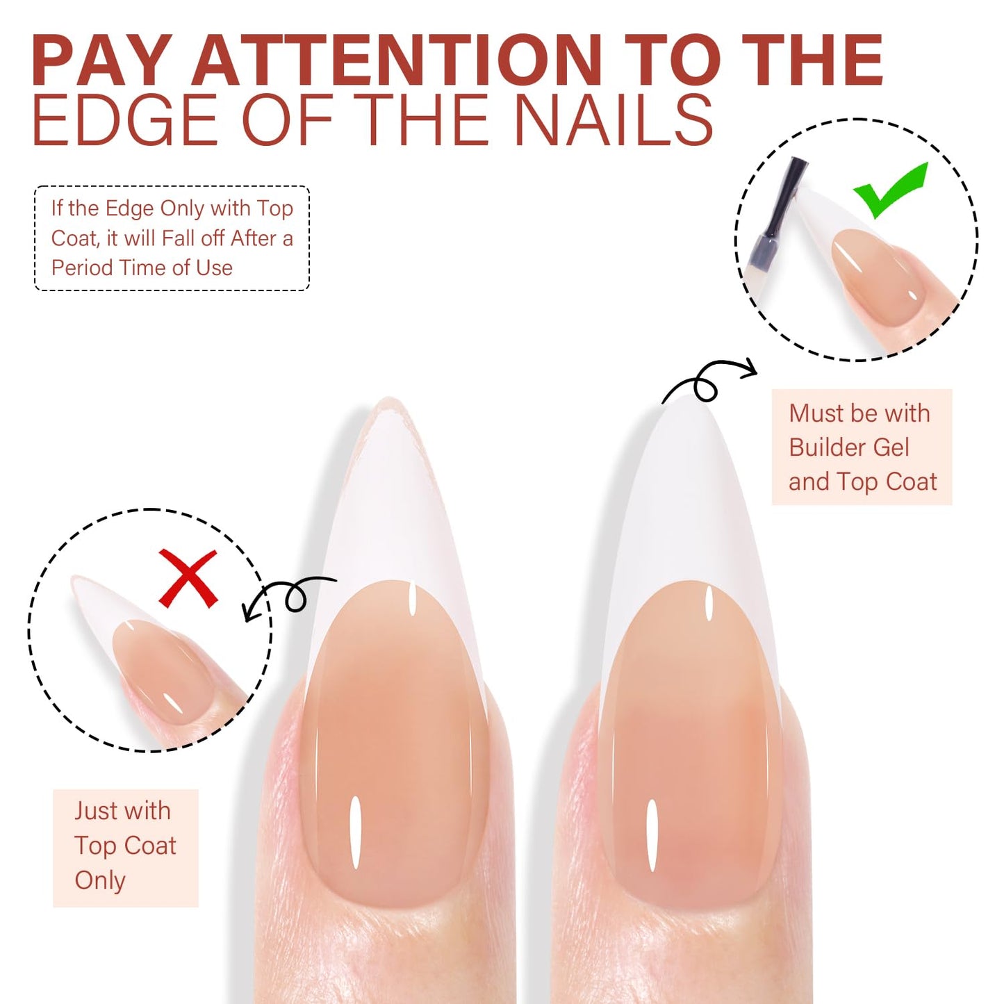 AILLSA French Gel Nail Tips, 180 Pcs French Tip Press On Nails Long Almond Brown, Pre-Applied Primer & Base Coat, No Need File, Long Almond Nails Tips, Fake Nails for Nail Art DIY 15 Sizes