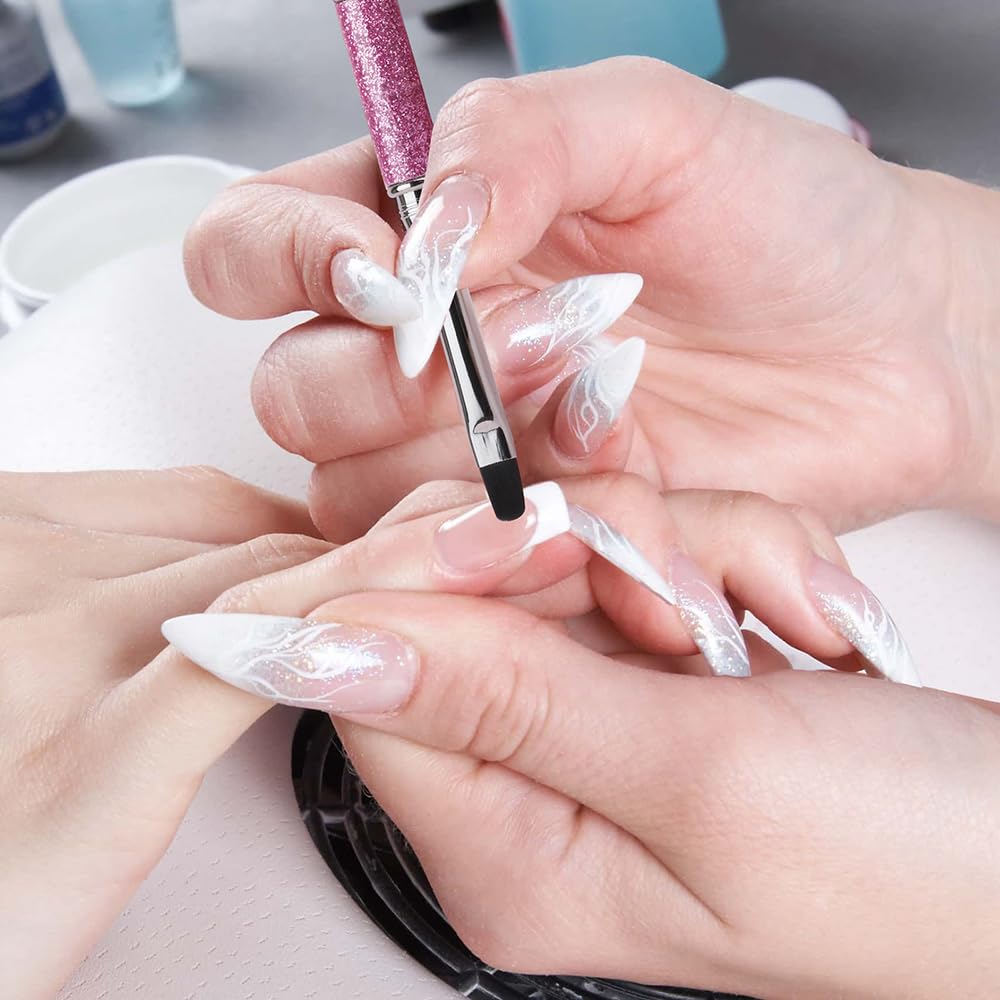 YIHUALE 5 PCS Nail Art Brush Set, Nylon Bristles and Alloy Handle, French Clean-Up, Detail Liner, Builder & Gel Brushes for Salon Home DIY Use (Pink)