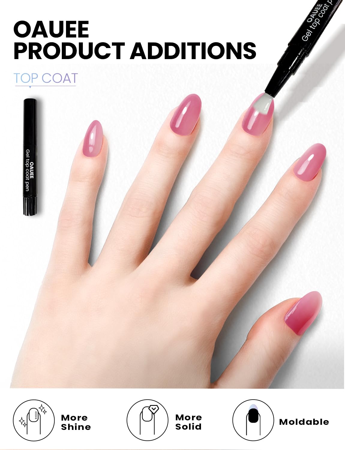 Oauee Semi Cured Gel Nail Strips | Built-In Gel Top Coat | UV Light Required | Salon Quality, Easy Application And Removal (Dry Rose Gradient Color)