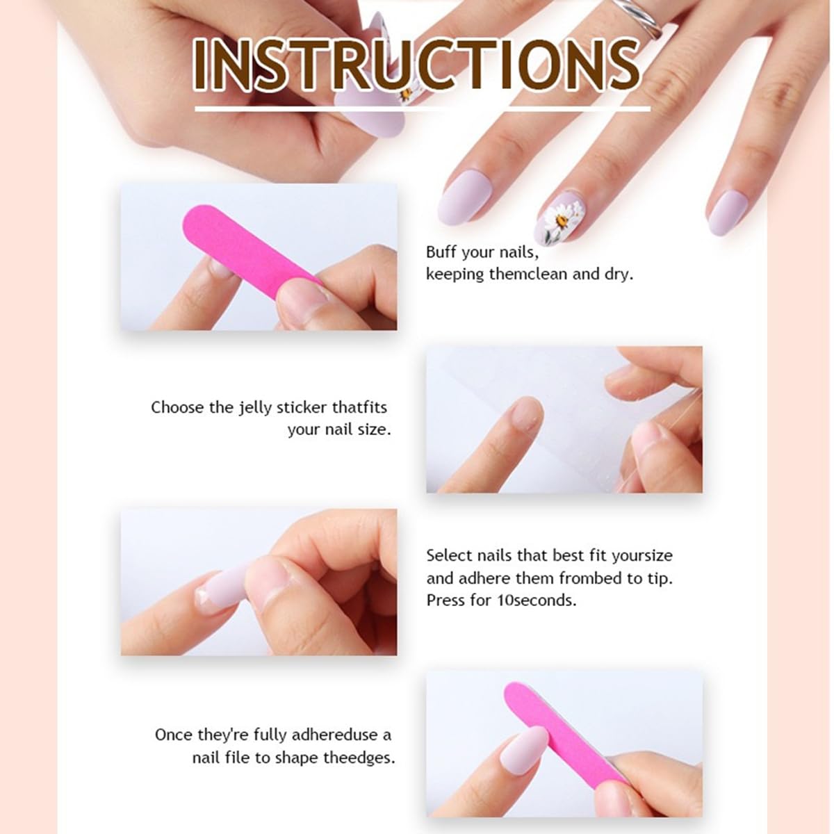 Square Press on Nails Short Pink Fake Nails with Black Spot Design Full Cover Glossy Stick on False Nails for Women 24 Pcs