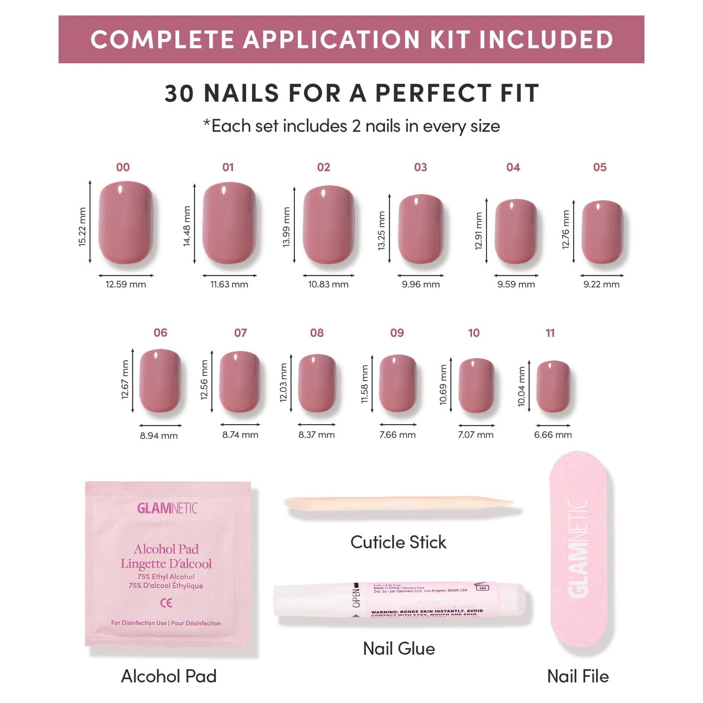 Glamnetic Press On Nails - Super Short Round Fake Nails, Muted Mauve Purple Nails, Mauve Cutie | 12 Sizes - 30 Nail Kit with Glue | Gift for Mom