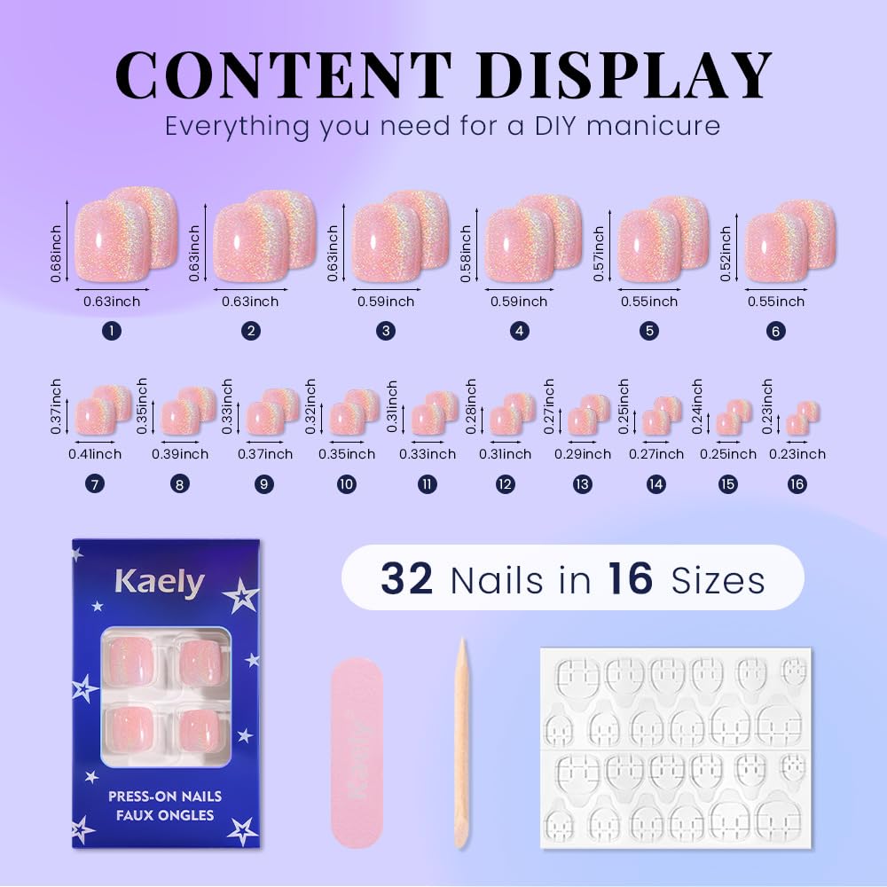 evpct Pink Glitter Colorful Press on Toenails Square for Women Gift, Glossy Square Fake Stick Press on Toe Nails, Soft Stick on Toenail Set with Kit, Lightweight Perfectly Fit Full Cover Fake Toenails