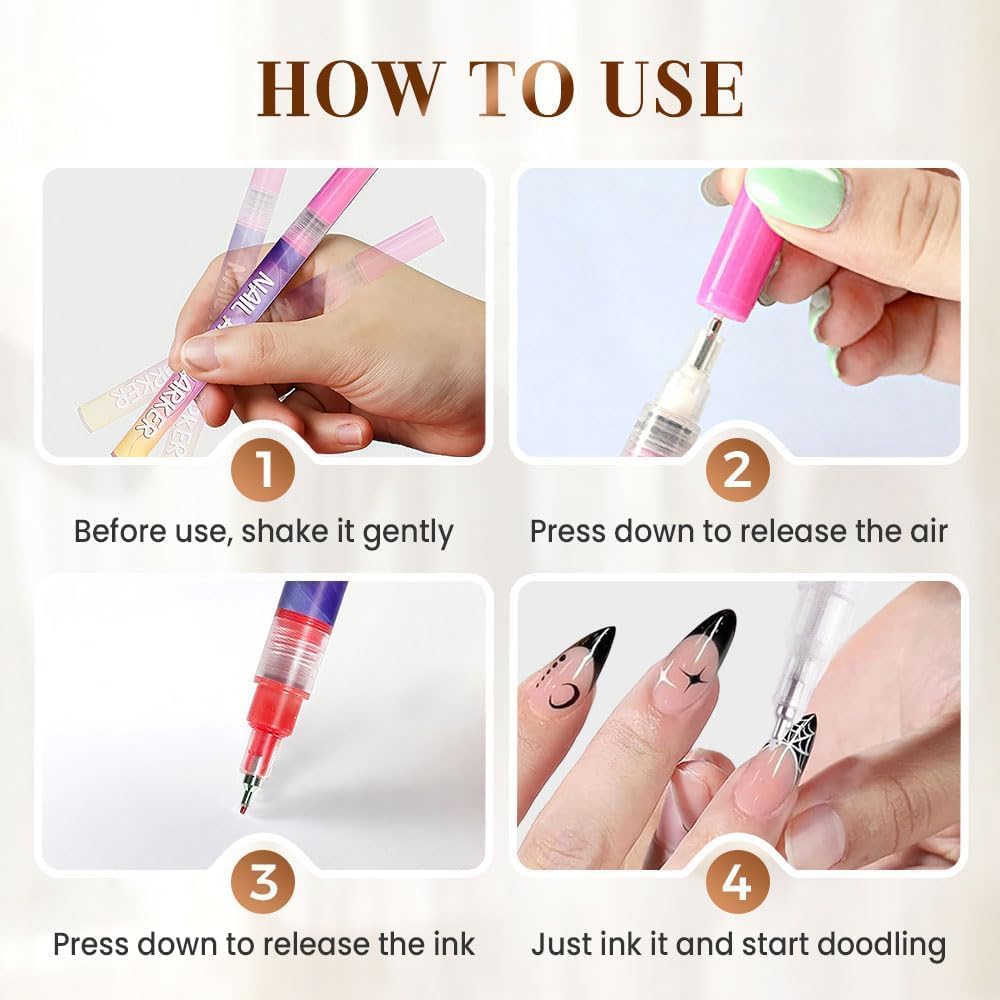 DIY Nail Art Design Tools, 12 Colors Nail Art Pens Set, Professional Nail Art Marker Pens for 3D Painting and Dotting