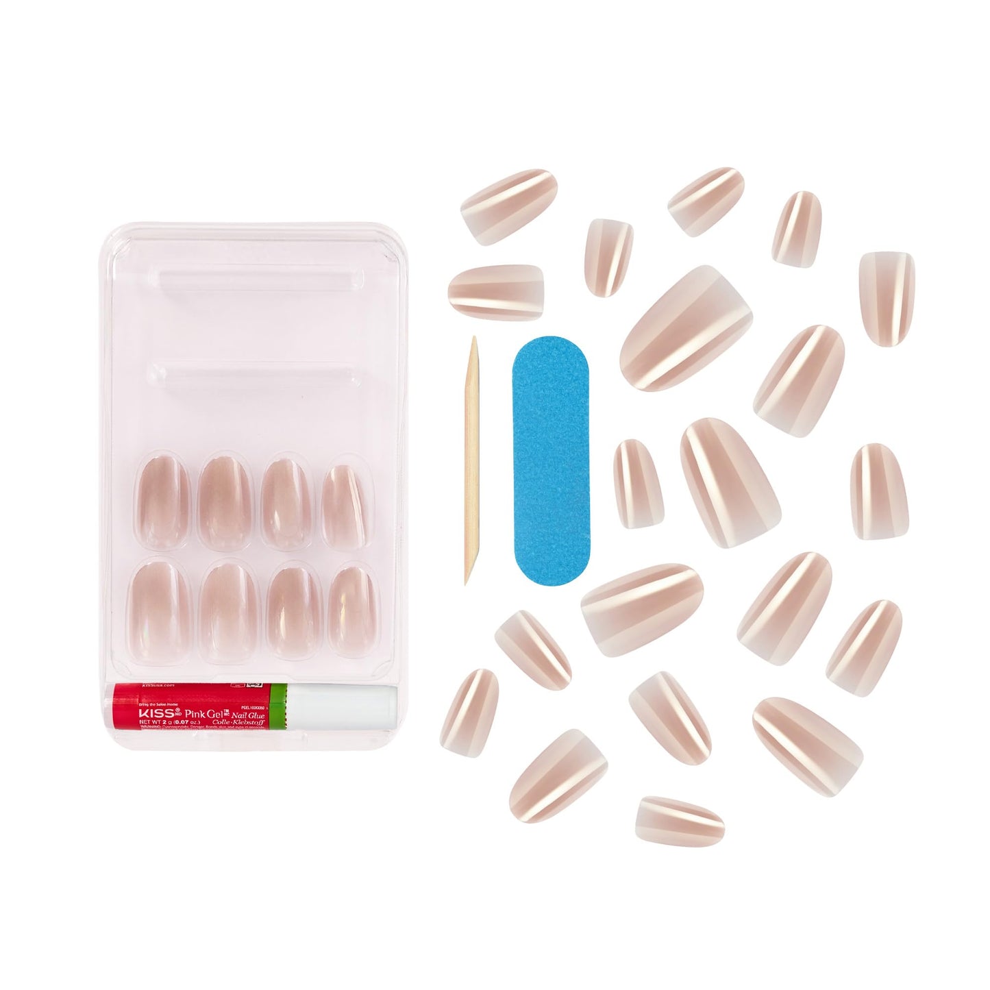 KISS Gel Fantasy 28 Pcs Press On Nails, Medium Oval Fake Nails, Pink Nude Chrome Stick On Extensions, Reusable Full Cover Kit with Glue, Manicure Stick & File, Wear for 7 Days, Vegan & Cruelty Free