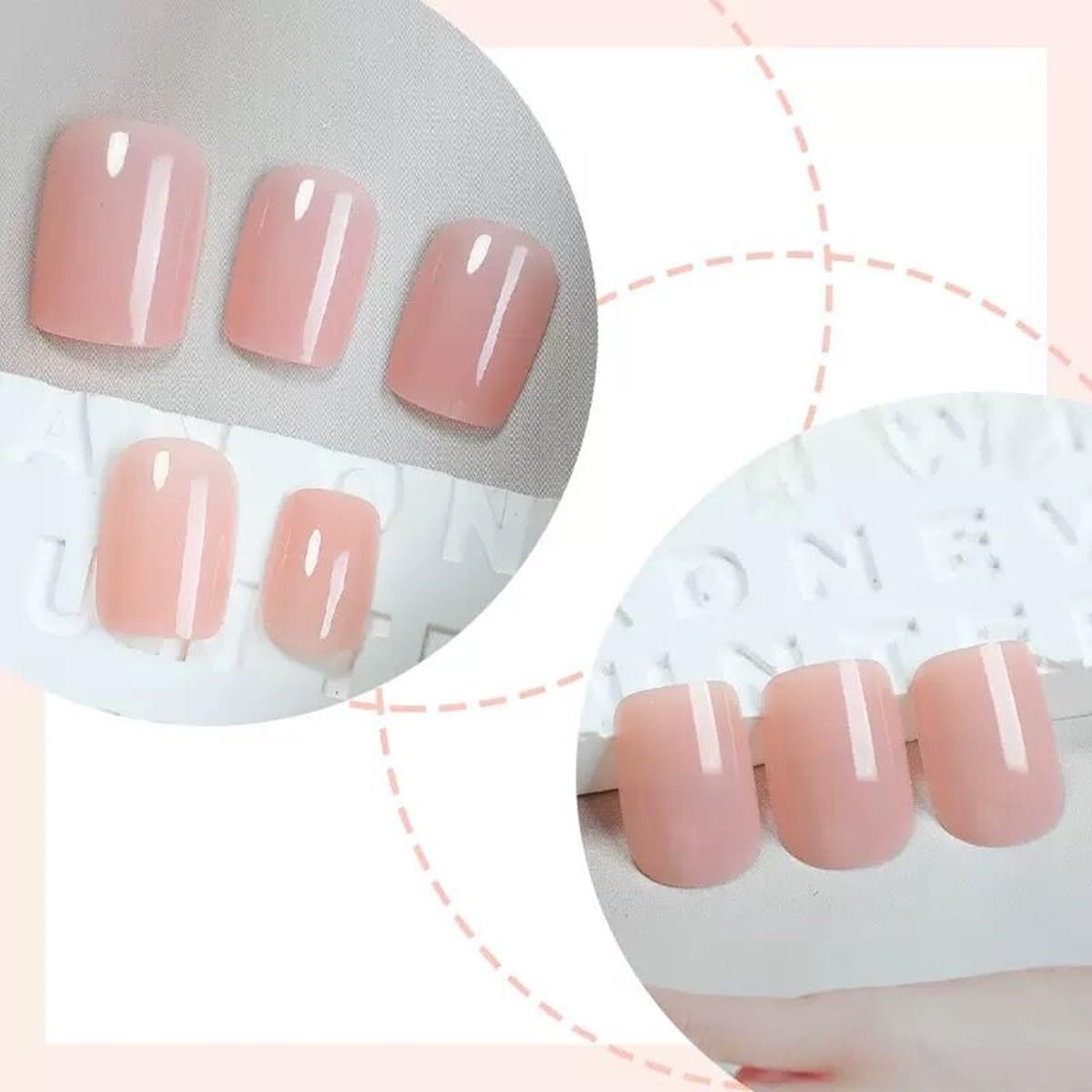 Short Press on Nails Square - Pink Fake Nails wtih Solid Color Design - Cute Acrylic Full Cover Stick on Press ons -for Women 24 Pcs
