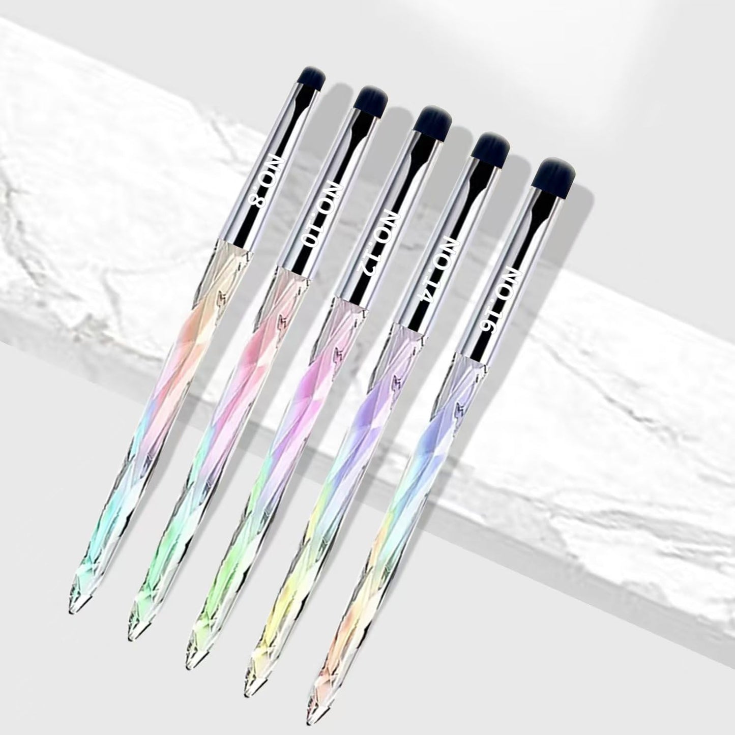 5Pcs Nail French Tip Brush Set, Gel Nail Brushes with Iridescent Gradient Handle, Professional French Manicure Brushes for Gel Polish Petal Texture & Nail Edge Detailing Salon DIY