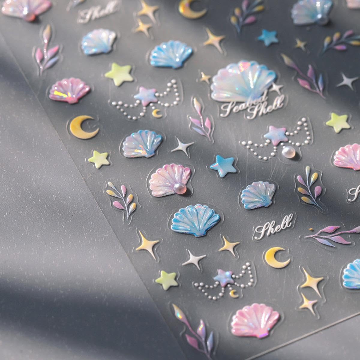 5D Embossed Seashell Nail Stickers Ocean Nail Art Stickers Self-Adhesive Summer Nail Decals Ocean Sticker for Acrylic Nails Sea Shell Nails Supplies for Women Girls Manicure DIY
