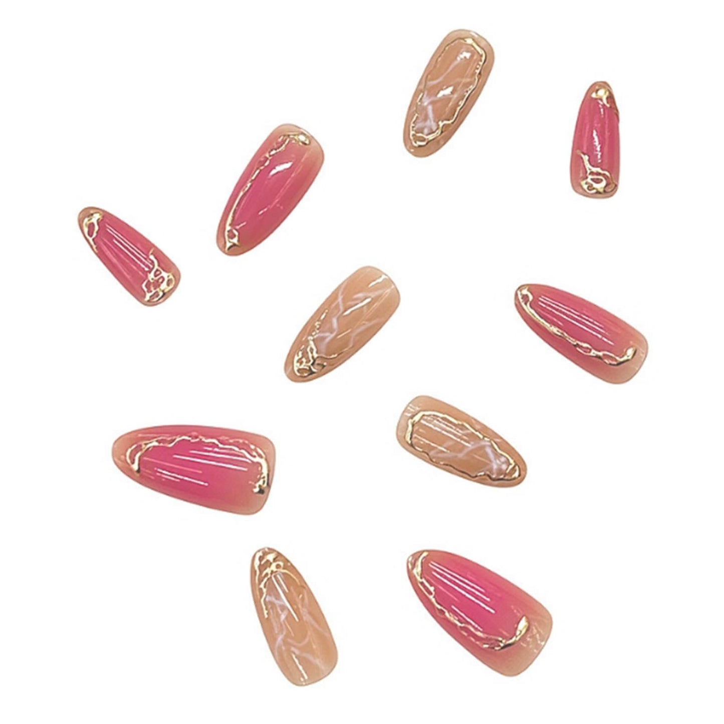 DANMANR Short Press on Nails Almond Fake Nails Full Cover Nude Acrylic False Nails for Women and Girls24PCS (Gradient Marble Nails)