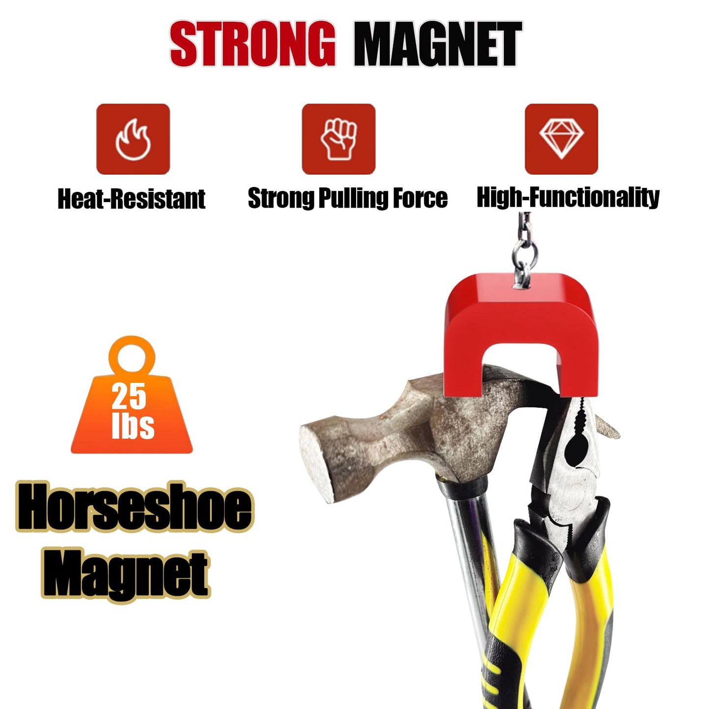 25LB Red Horseshoe Magnet,Strong U Shaped Magnet for Nail Polish,Heavy-Duty Alnico Magnets for Cat Eye Gel Polish Nail Art