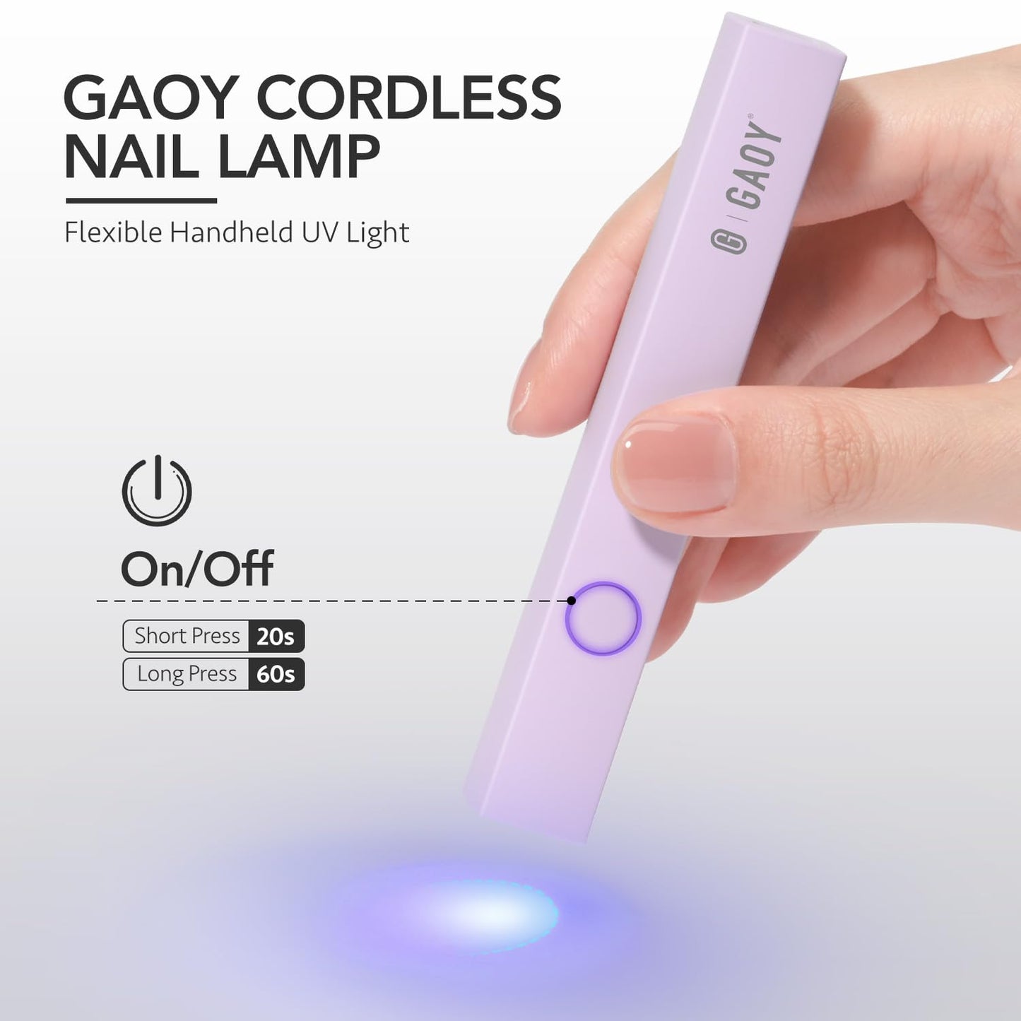 GAOY Handheld UV Light for Gel Nails, Mini Nail Lamp, Portable Cordless Rechargeable, Fast Curing, Pale Purple