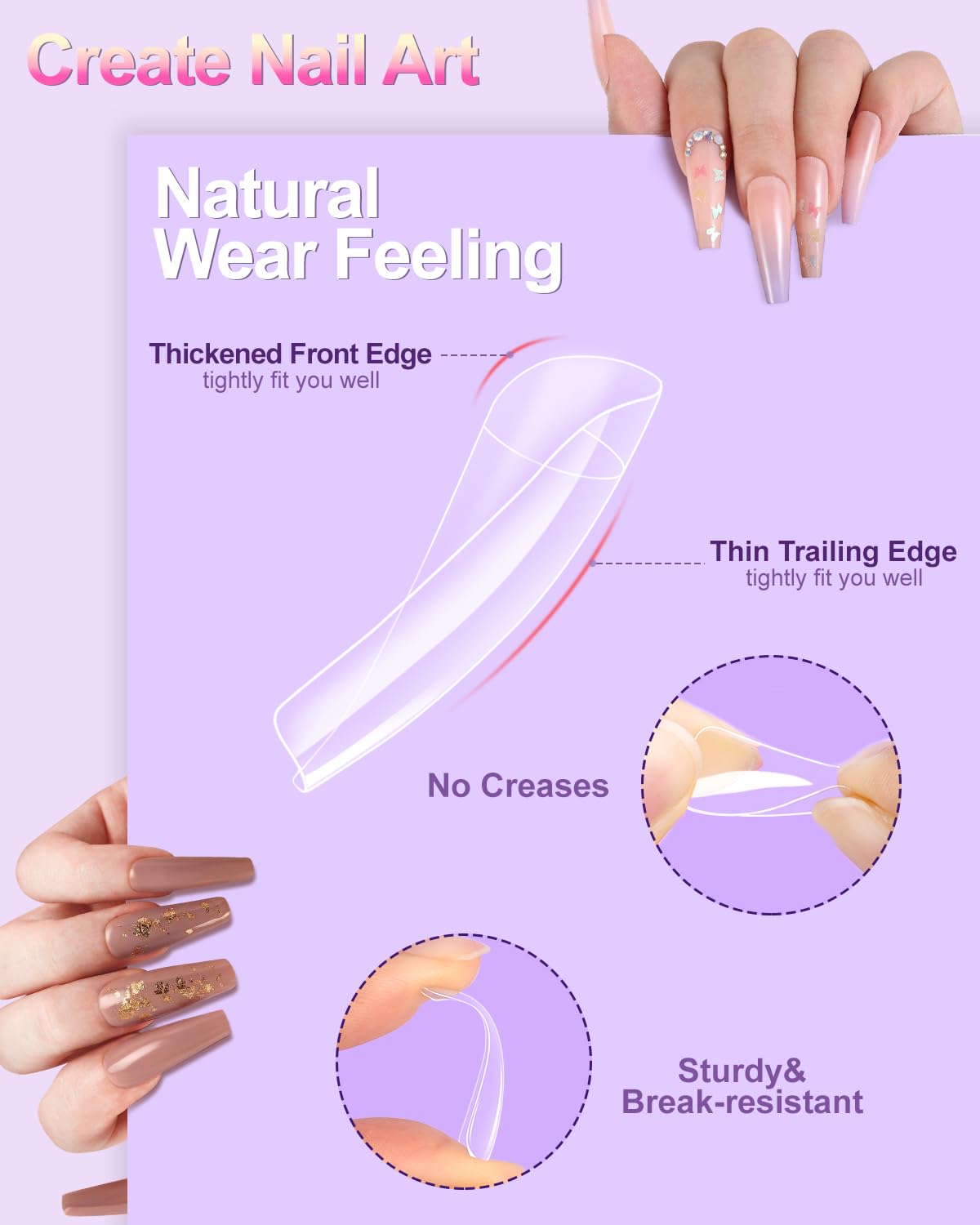 MORGLES 500 Pcs Clear Acrylic Nail Tips Square Full Cover with Nail Clipper Files and Glues Cuticle Fork for Home DIY with Box