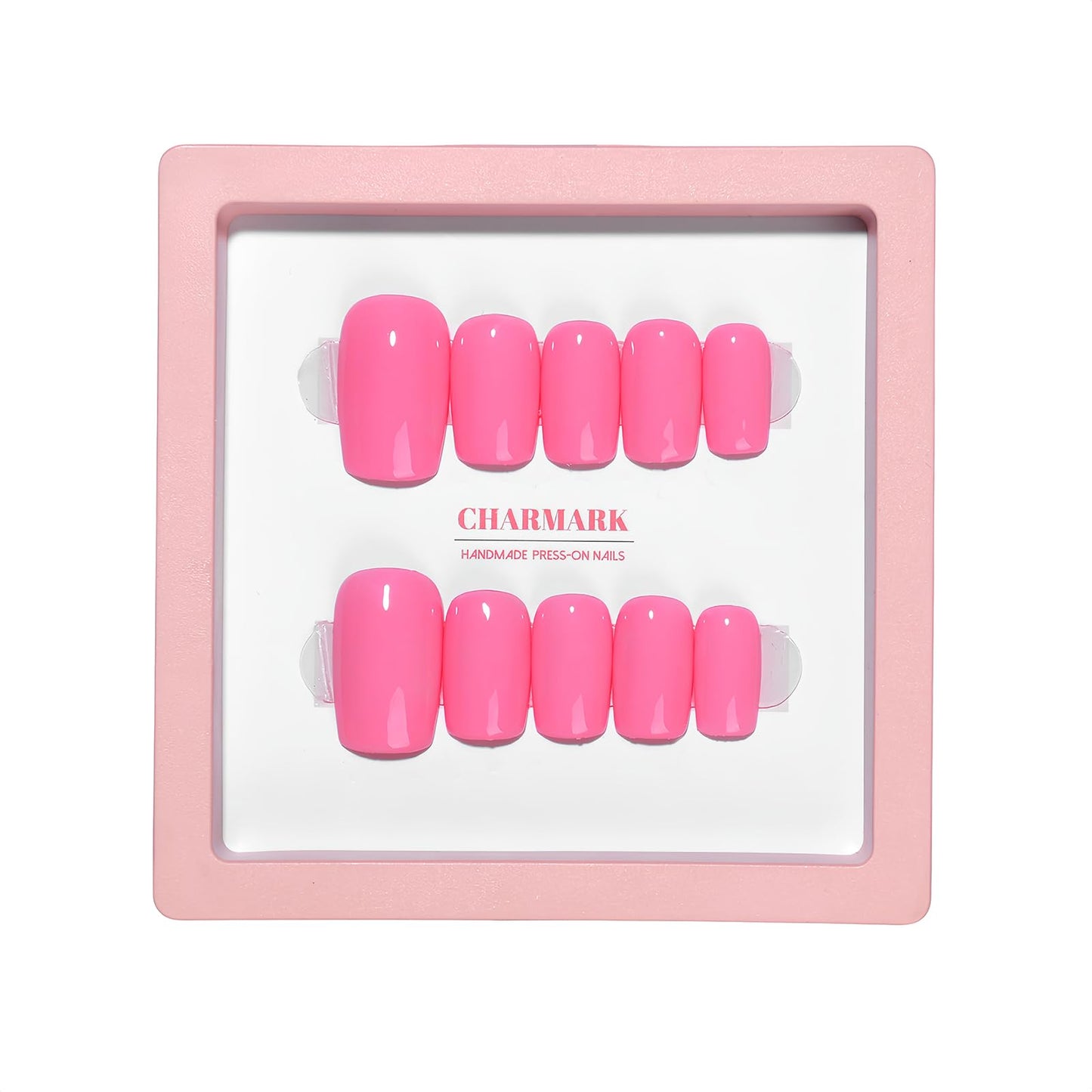 CHARMARK Press on Nails Short Square Handmade Gel Manicure, Unique Exquisite for Daily, Party, Bridal Decorations Nail Kit, 10Pcs Reusable Well Made Glue/Stick on Nail (04.pink, L)