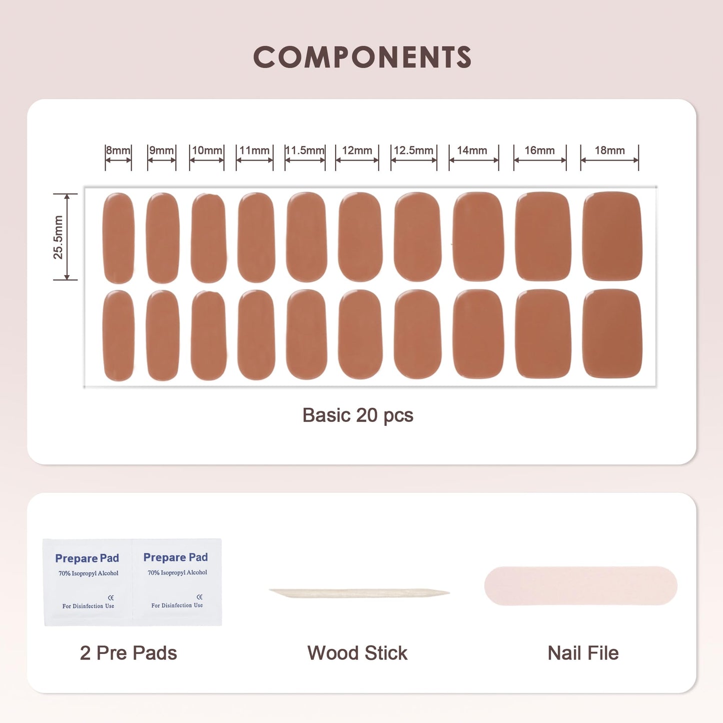 KHARITA Semi Cured Gel Nail Strips – Real Gel Nail Polish Wraps for Brittle Nails | Waterproof Long Lasting Easy Peel-Off Removal | Hema-Free | 20-Piece Warm Brown Salon Kit with UV Lamps