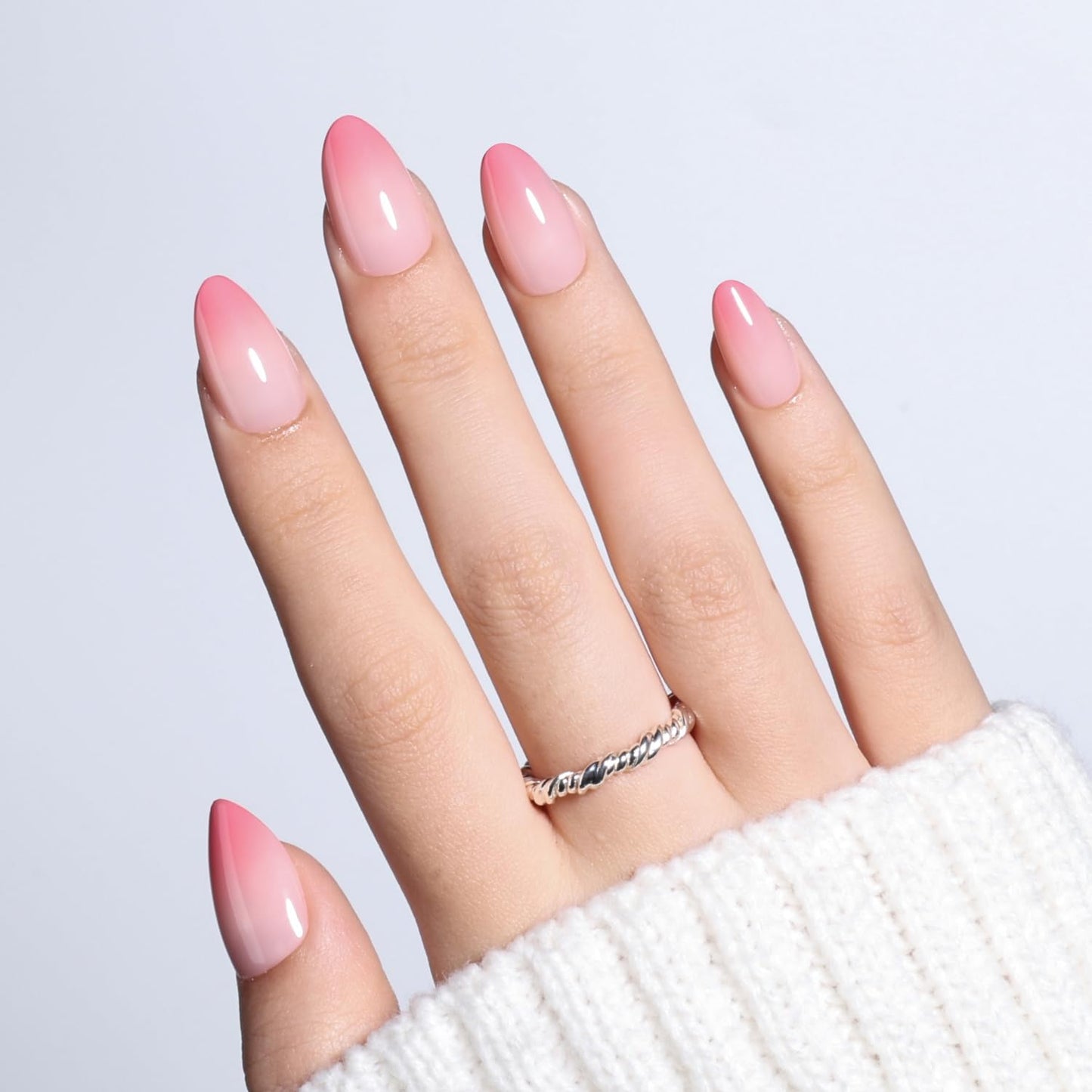 Leefrei Peach Fade Press On Nails - Glossy Blush Tips Press On Nails Short Almond Nails Press Ons for Women Fake Nails with Glue, Reusable Glue on False Nail in 16 Sizes - 32pcs, Peach Fade