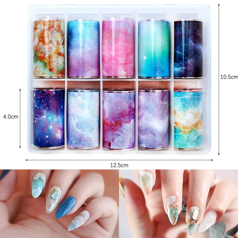 Nail Foil Transfer, DANNEASY 20 Roll Marble Nail Foils Starry Sky Holographic Naisl Art Stickers Decal Iridescent Foil for Nails Design for Women Girls