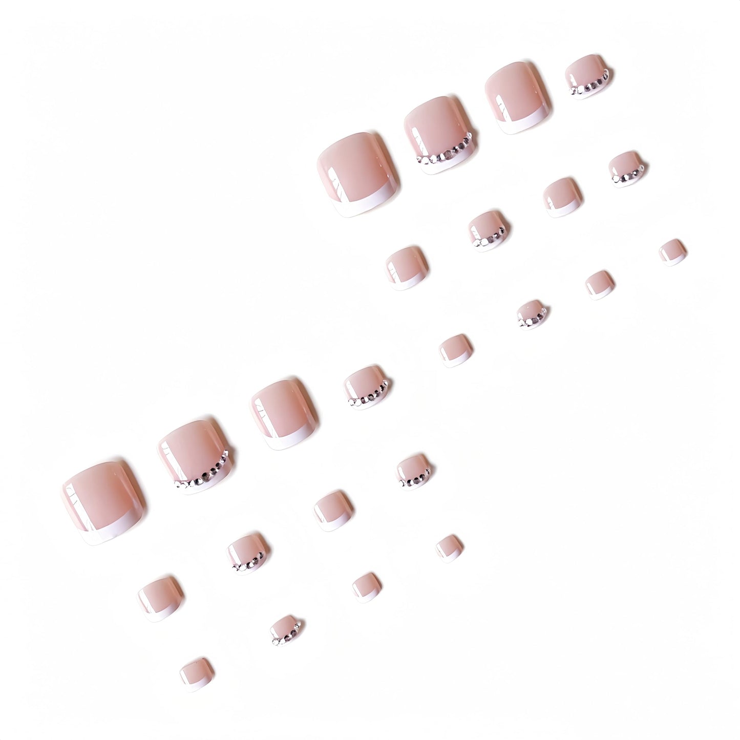 Pink French Tip Press on Toenails Short Square Fake Toenails Glossy Glitter Silver Diamond French Full Cover False Toenails Artificial Acrylic Toe Nails Press Ons for Women Summer Manicure DIY 24pcs