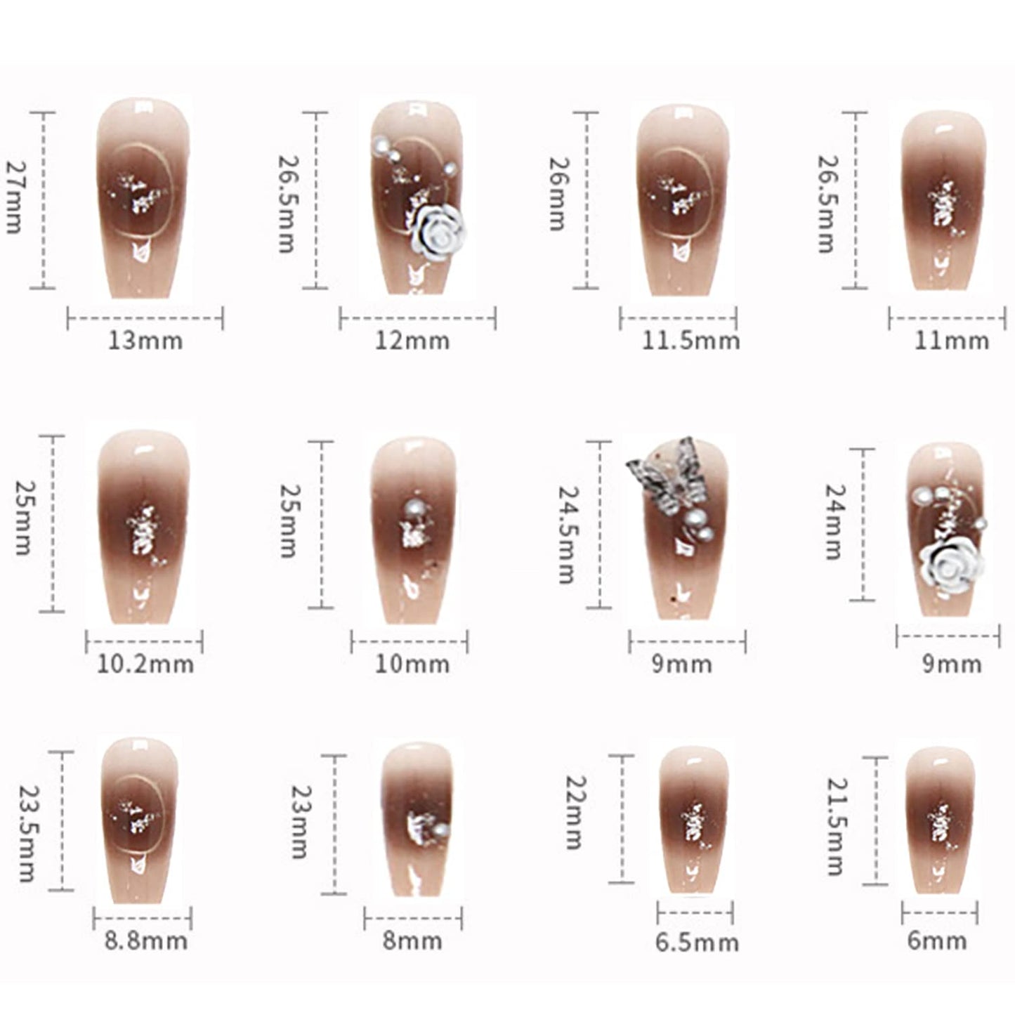 24Pcs Full Cover Reusable Coffin False Nails, Press on Nails Square Medium Length, Artificial Acrylic Fake Nails with Black Butterfly Flower Designs, Women Glue on Nails, Stick on Nails for Nail Art