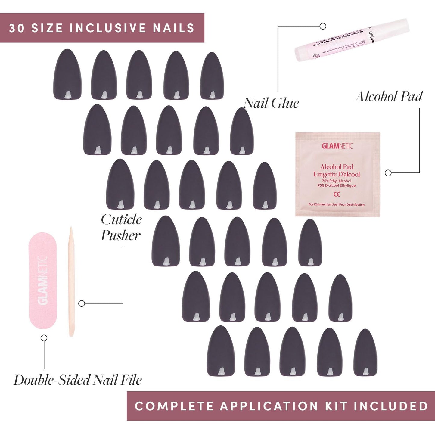 Glamnetic Press-On Nails Bundle - Ash Gray & Think Pink | Opaque Muted Smoke Gray Short Almond False Nails | Light Pastel Pink Short Oval Fake Nails | Reusable, Salon-Quality Nail Kits