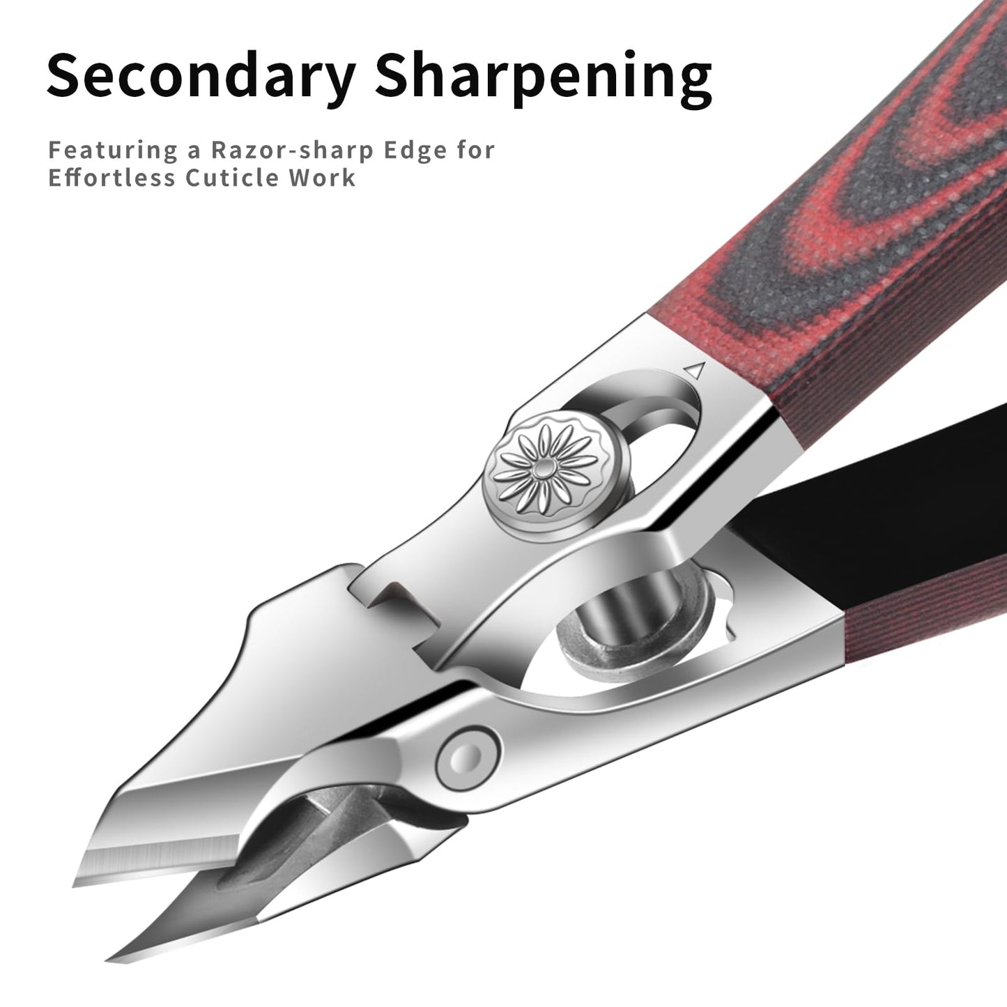 Professional Stainless Steel Cuticle Nippers for Manicurists, Safe Lock Cuticle Trimmer with G10 Non-Slip Handle and Splash Guard for Salon and Travel (Oval Red D)