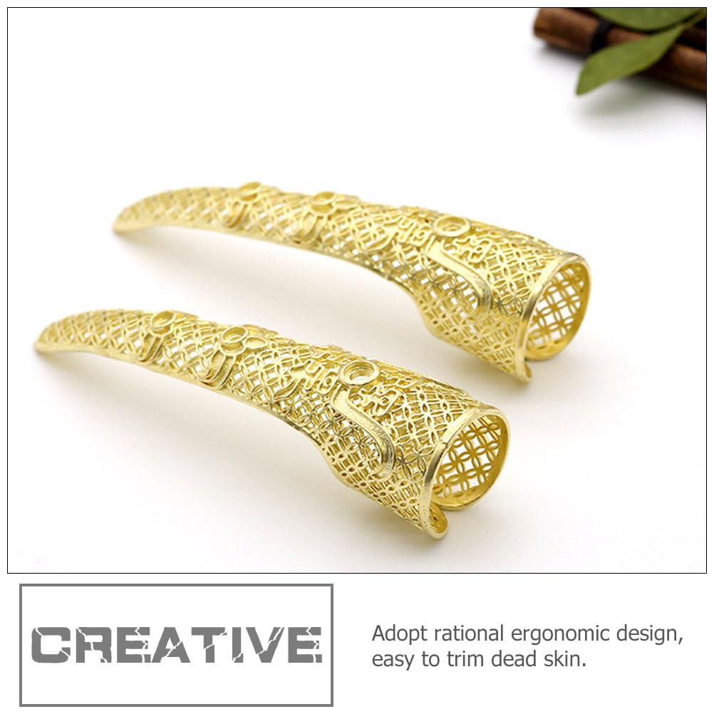 Healifty Royal Style Long Hollow-Out Delicate Nail Covers Lightweight Copper Fingernail Guards for Cosplay Halloween Performance
